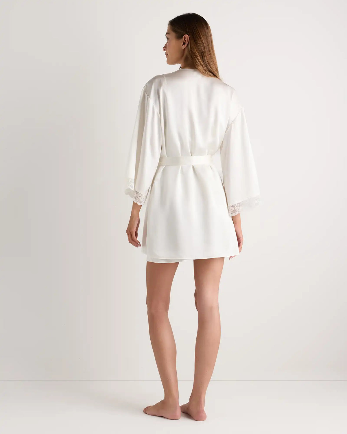 100% Washable Silk Satin Lace Trim Robe