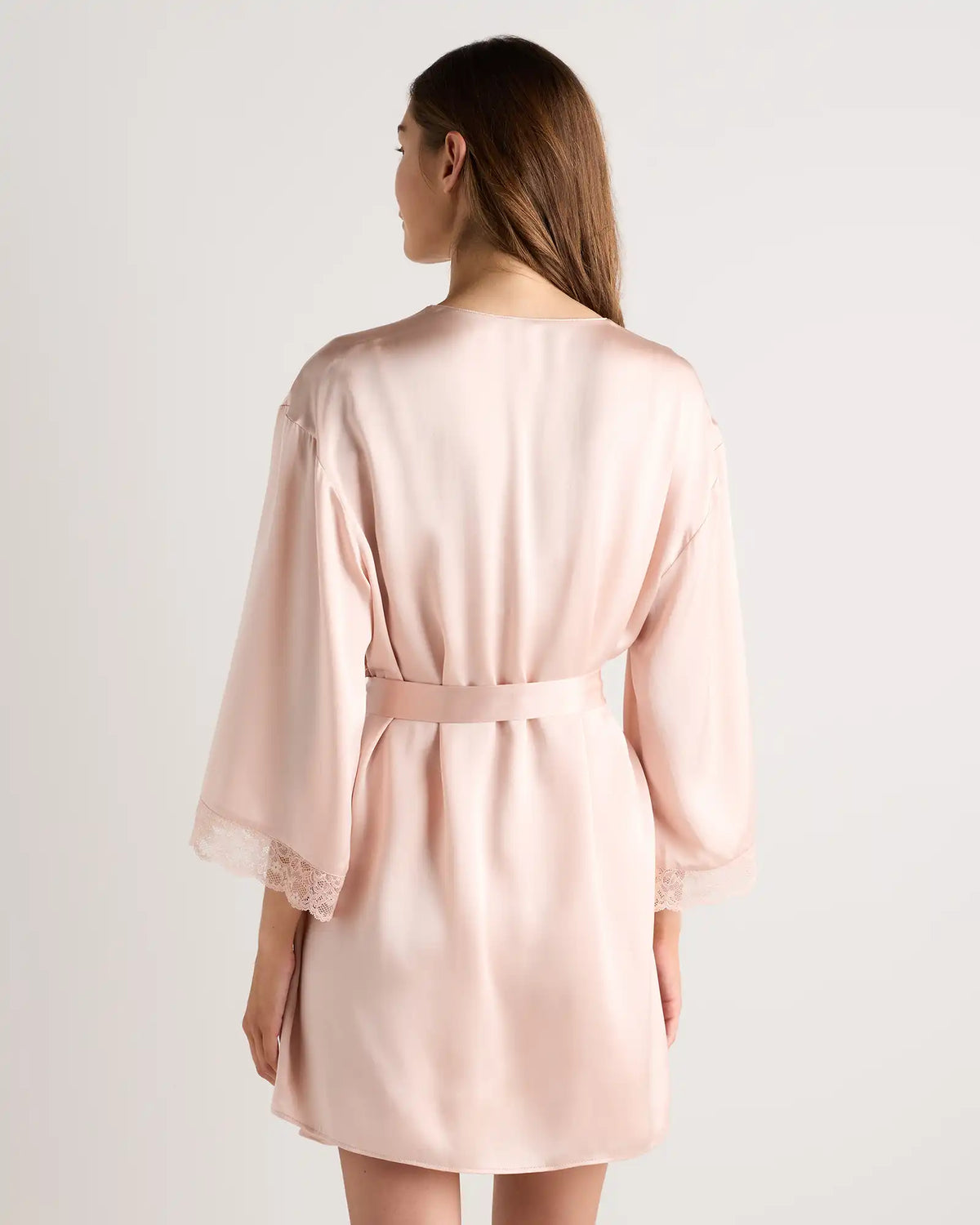 100% Washable Silk Satin Lace Trim Robe