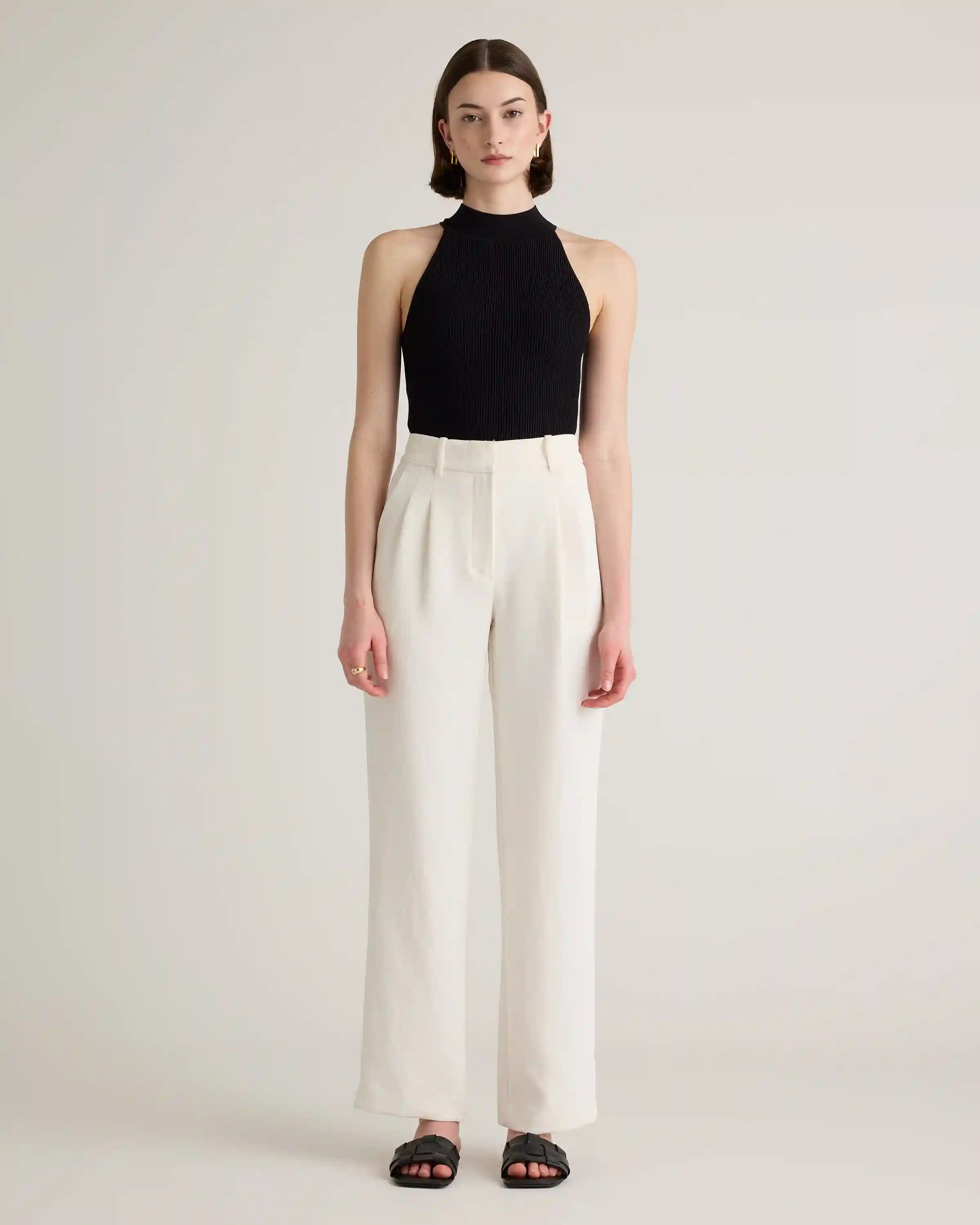 Cropped High Neck Ribbed Knit Tank
