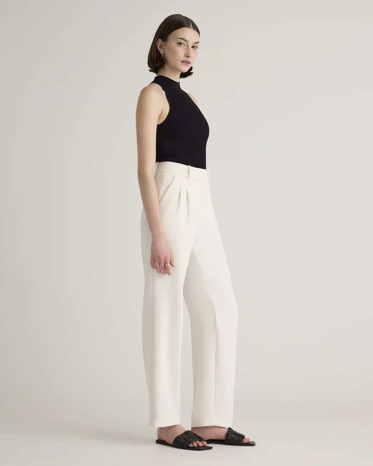 Cropped High Neck Ribbed Knit Tank