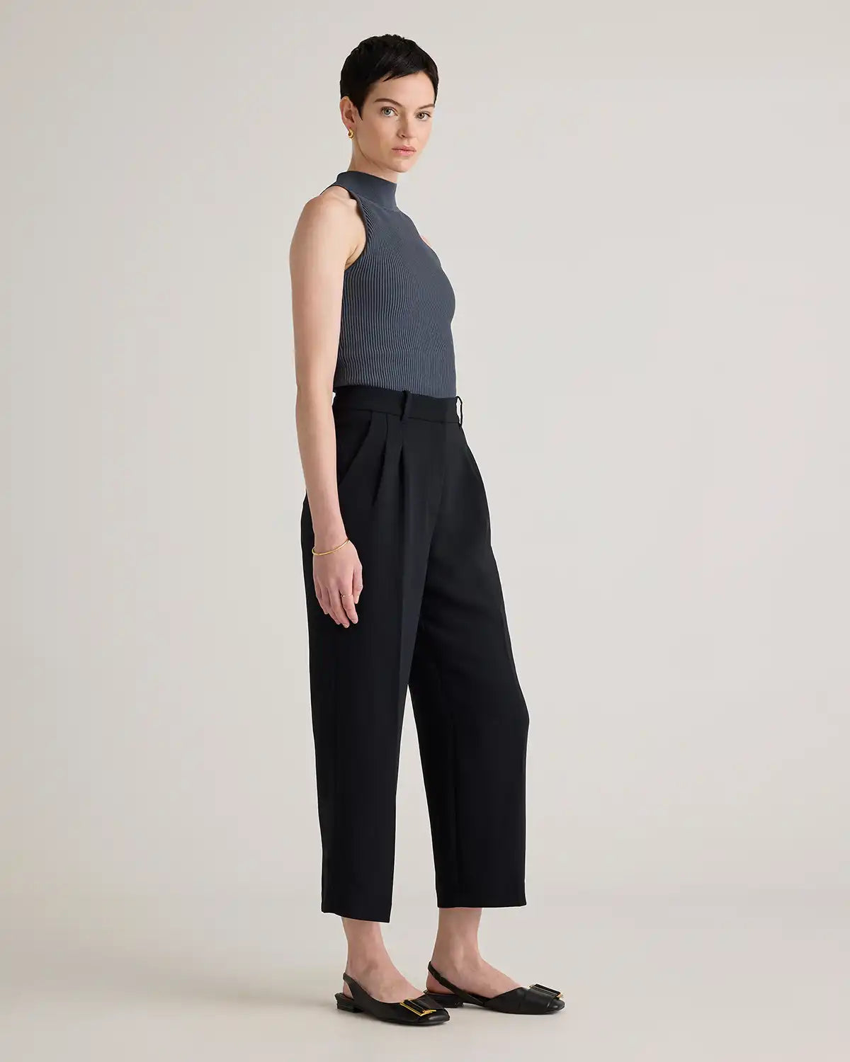 Cropped High Neck Ribbed Knit Tank