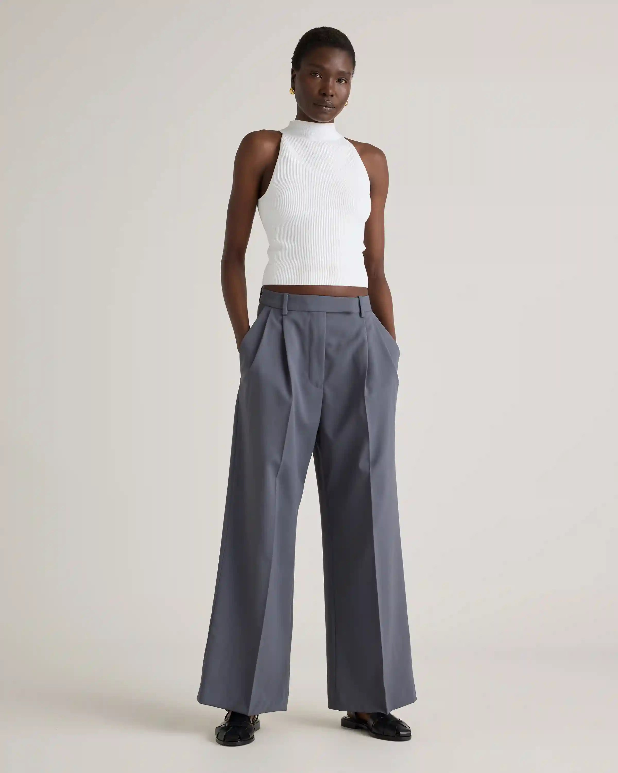 Cropped High Neck Ribbed Knit Tank