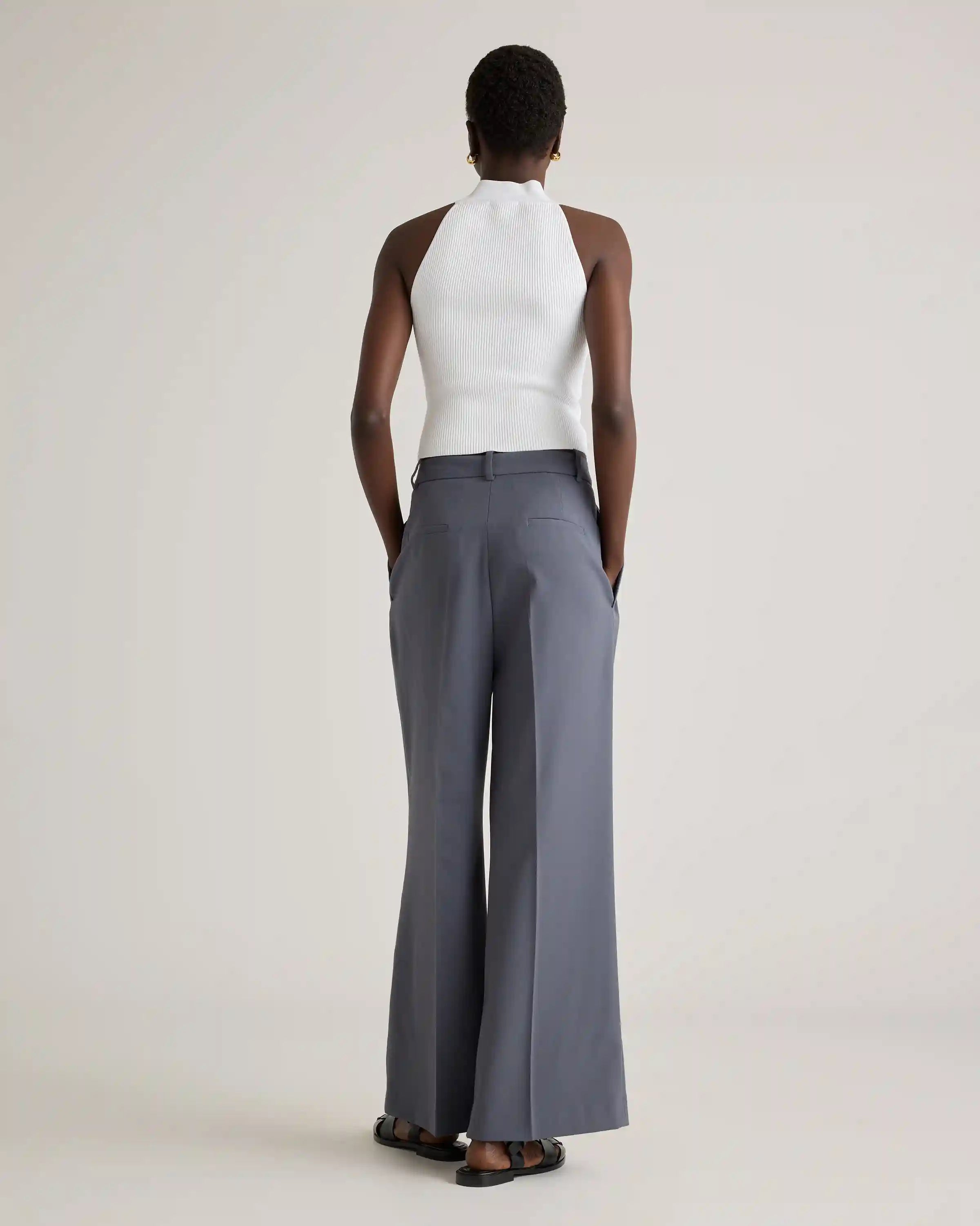 Cropped High Neck Ribbed Knit Tank
