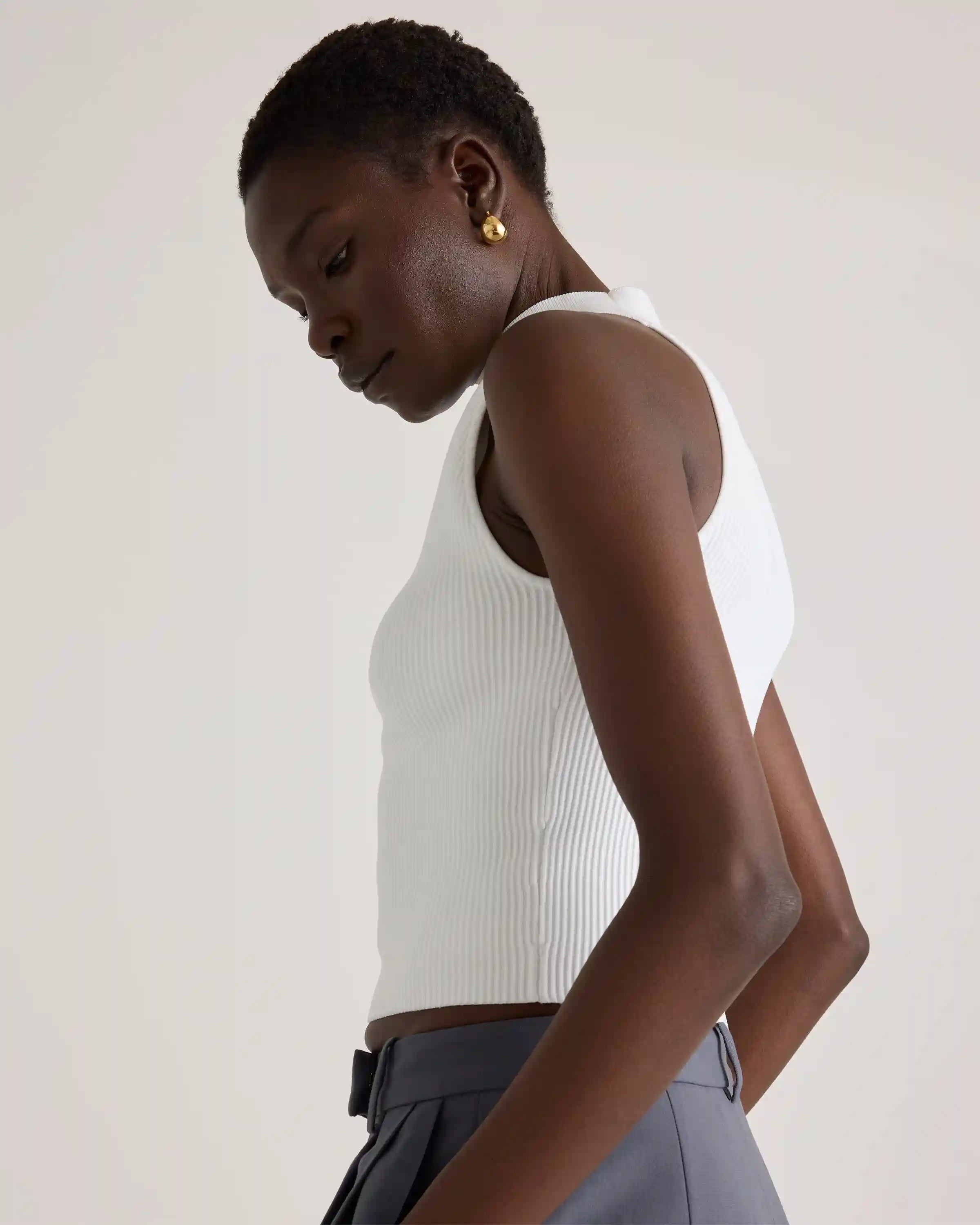 Cropped High Neck Ribbed Knit Tank