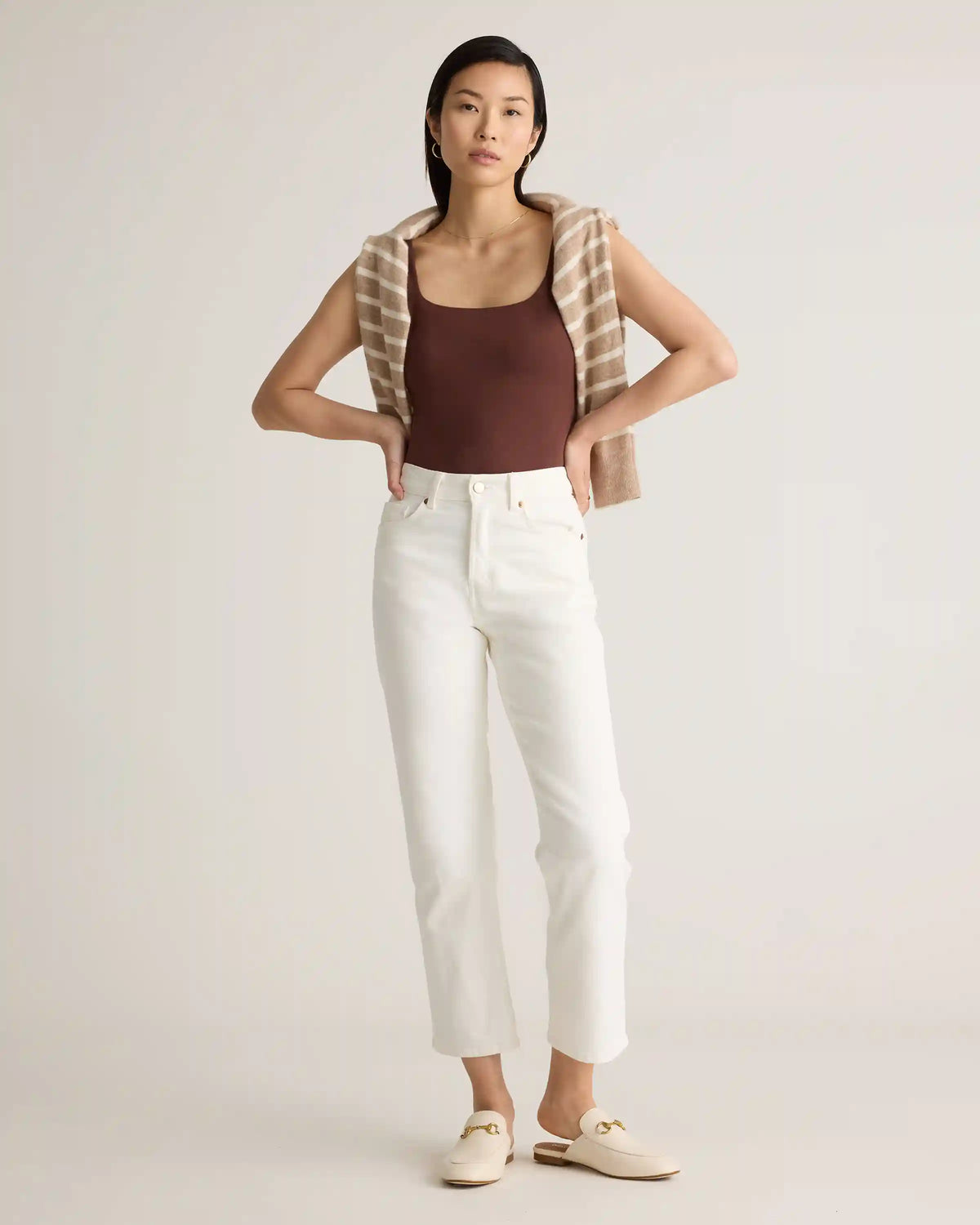 Stretch Cotton Jersey Square Neck Tank Bodysuit