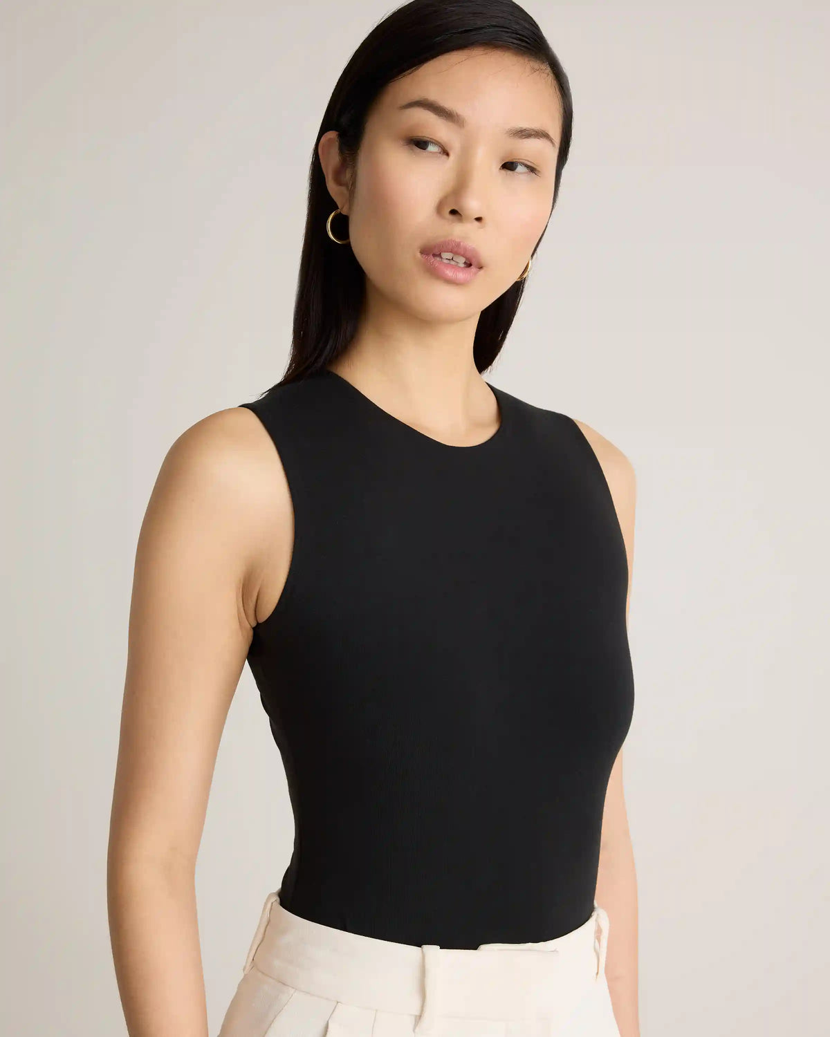 Stretch Cotton Jersey High Neck Sleeveless Bodysuit