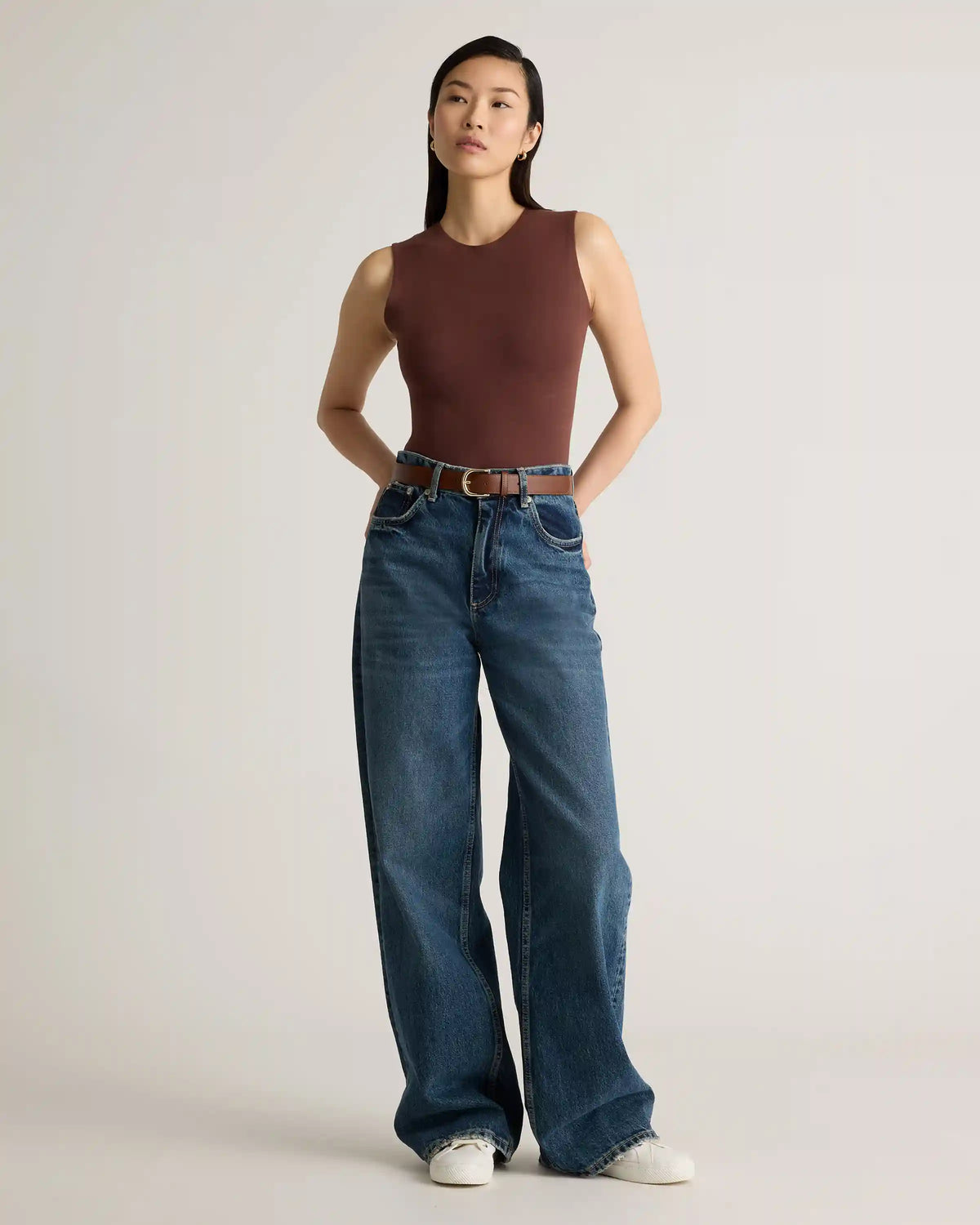 Stretch Cotton Jersey High Neck Sleeveless Bodysuit