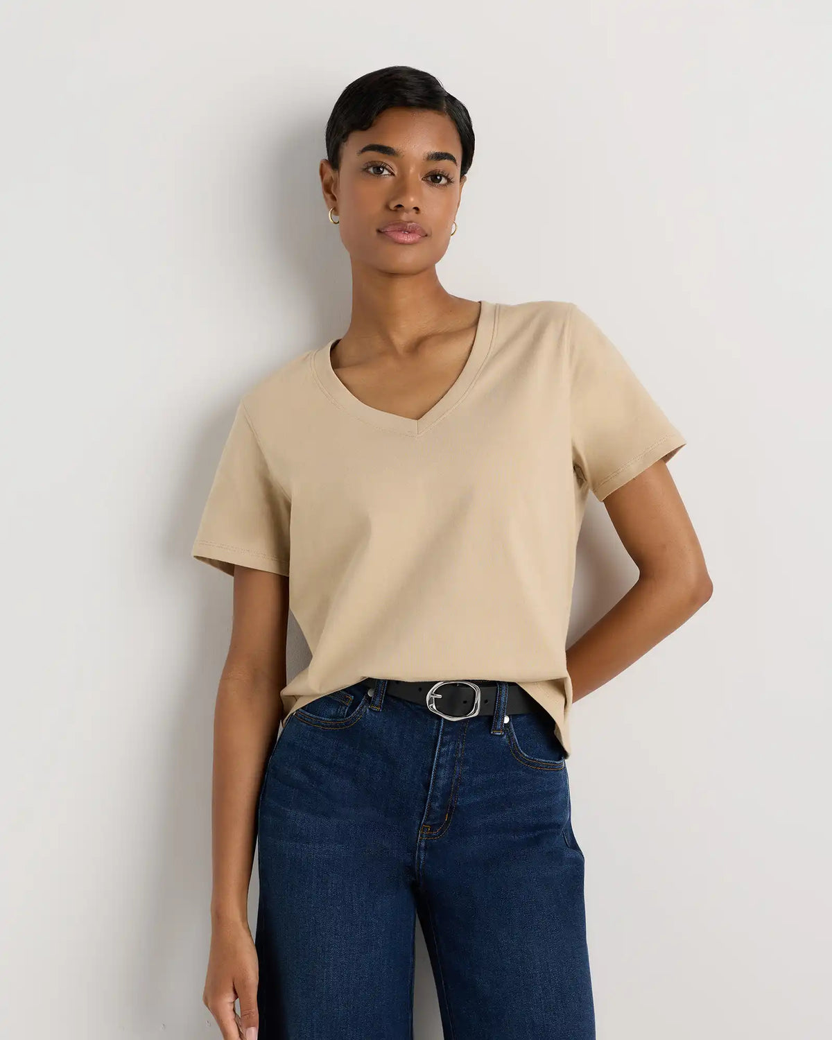 100% Organic Cotton Boxy V-Neck Tee
