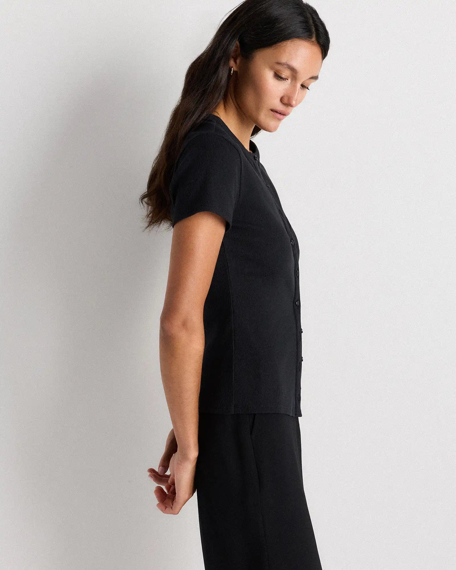 Organic Cotton Micro-Rib Button Tee