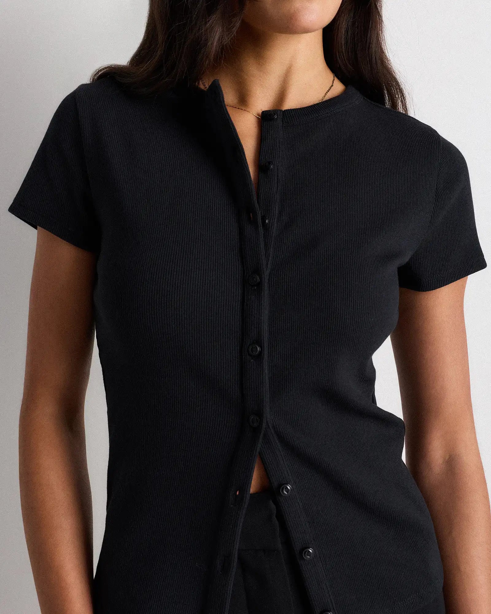 Organic Cotton Micro-Rib Button Tee