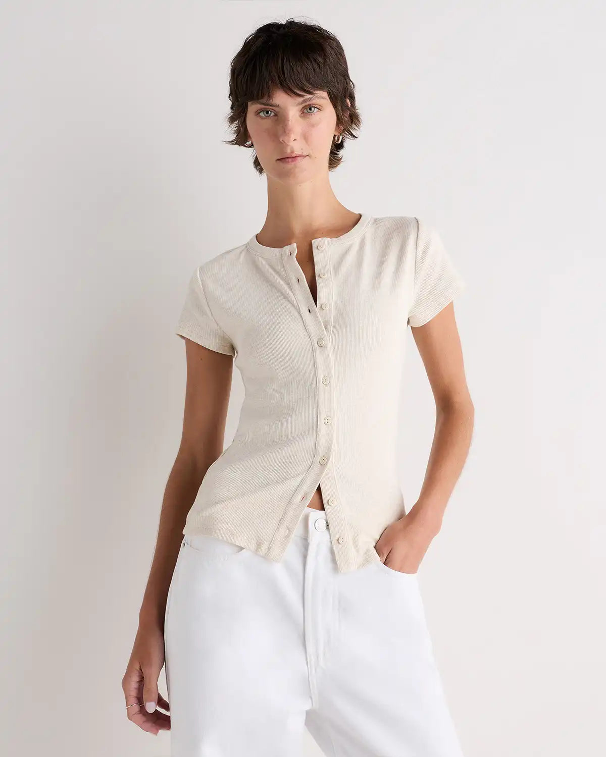 Organic Cotton Micro-Rib Button Tee