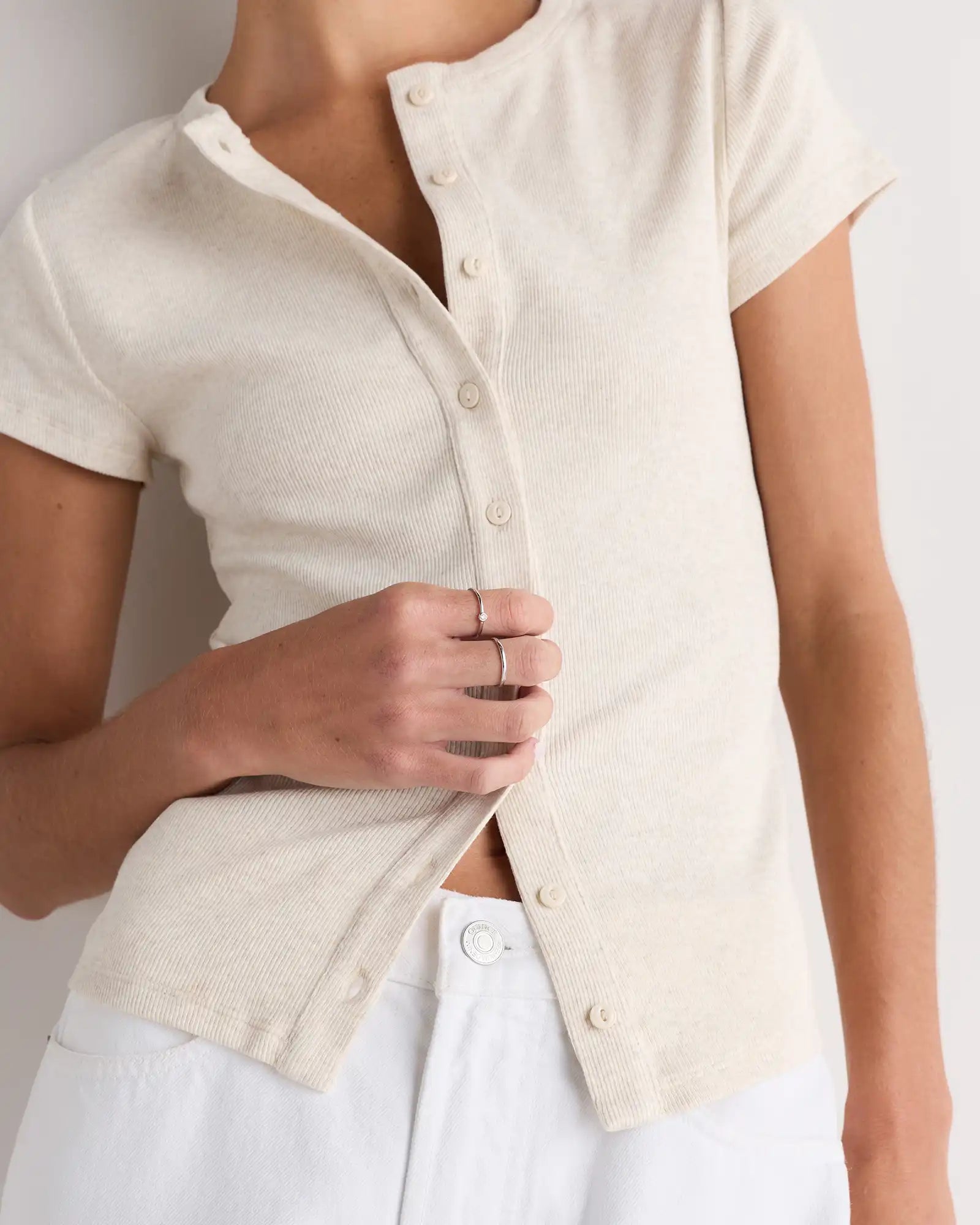 Organic Cotton Micro-Rib Button Tee