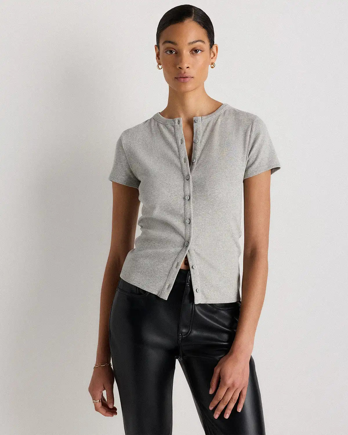 Organic Cotton Micro-Rib Button Tee