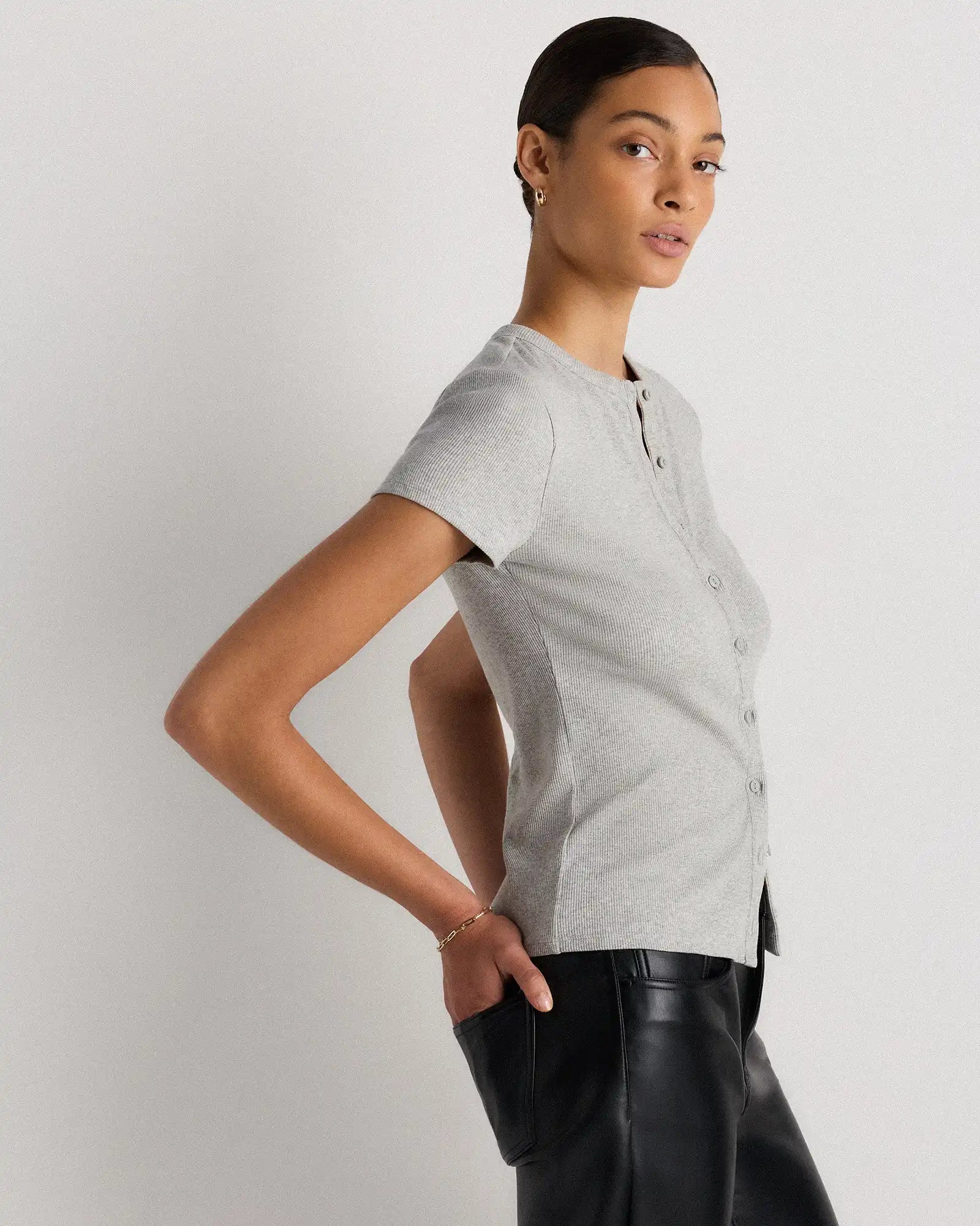 Organic Cotton Micro-Rib Button Tee