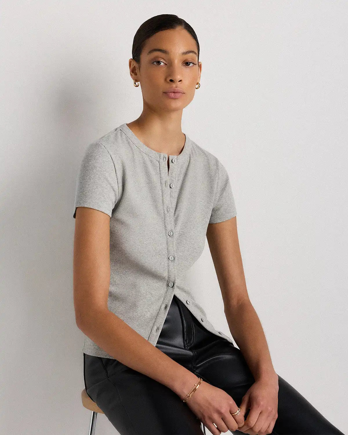 Organic Cotton Micro-Rib Button Tee