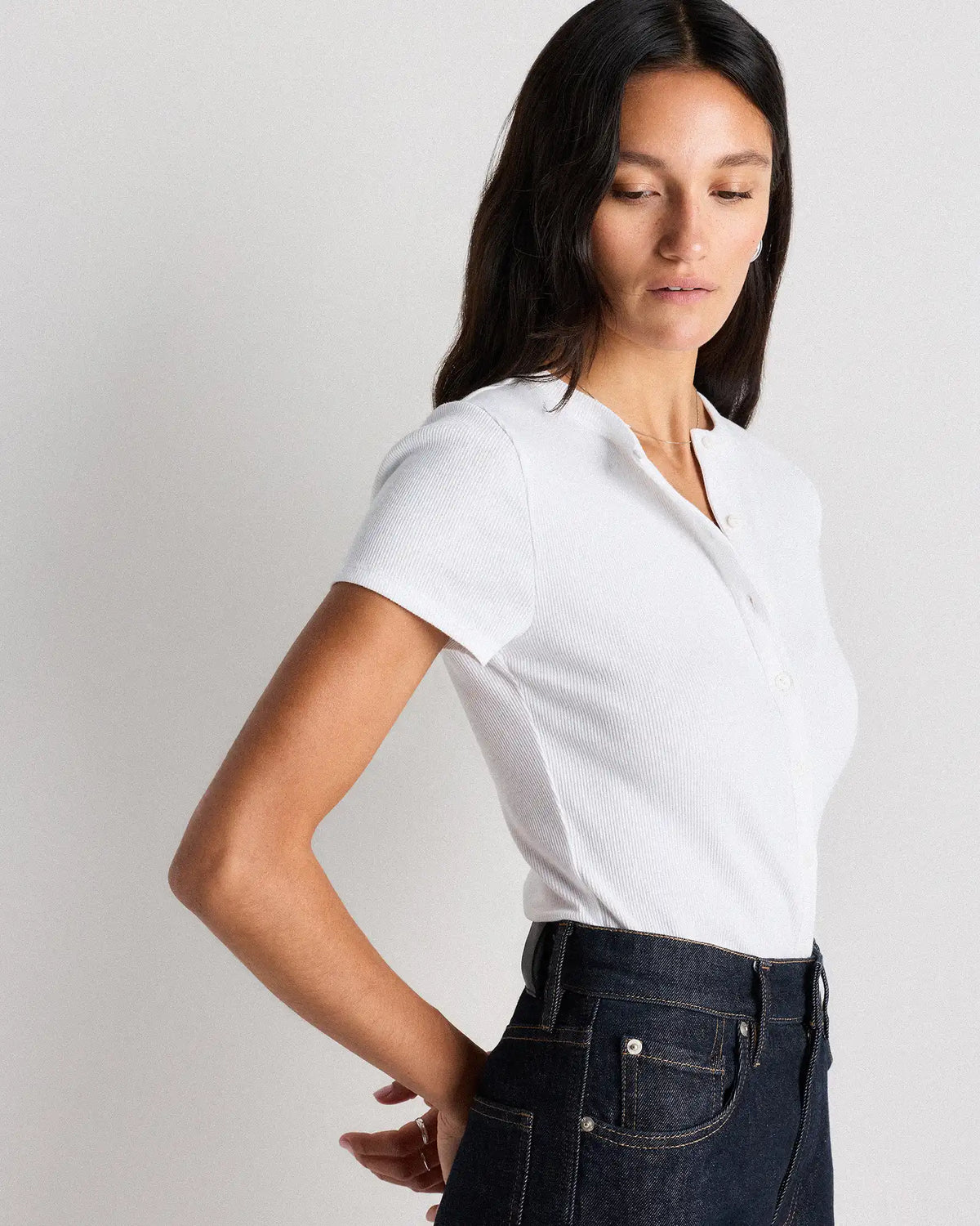 Organic Cotton Micro-Rib Button Tee