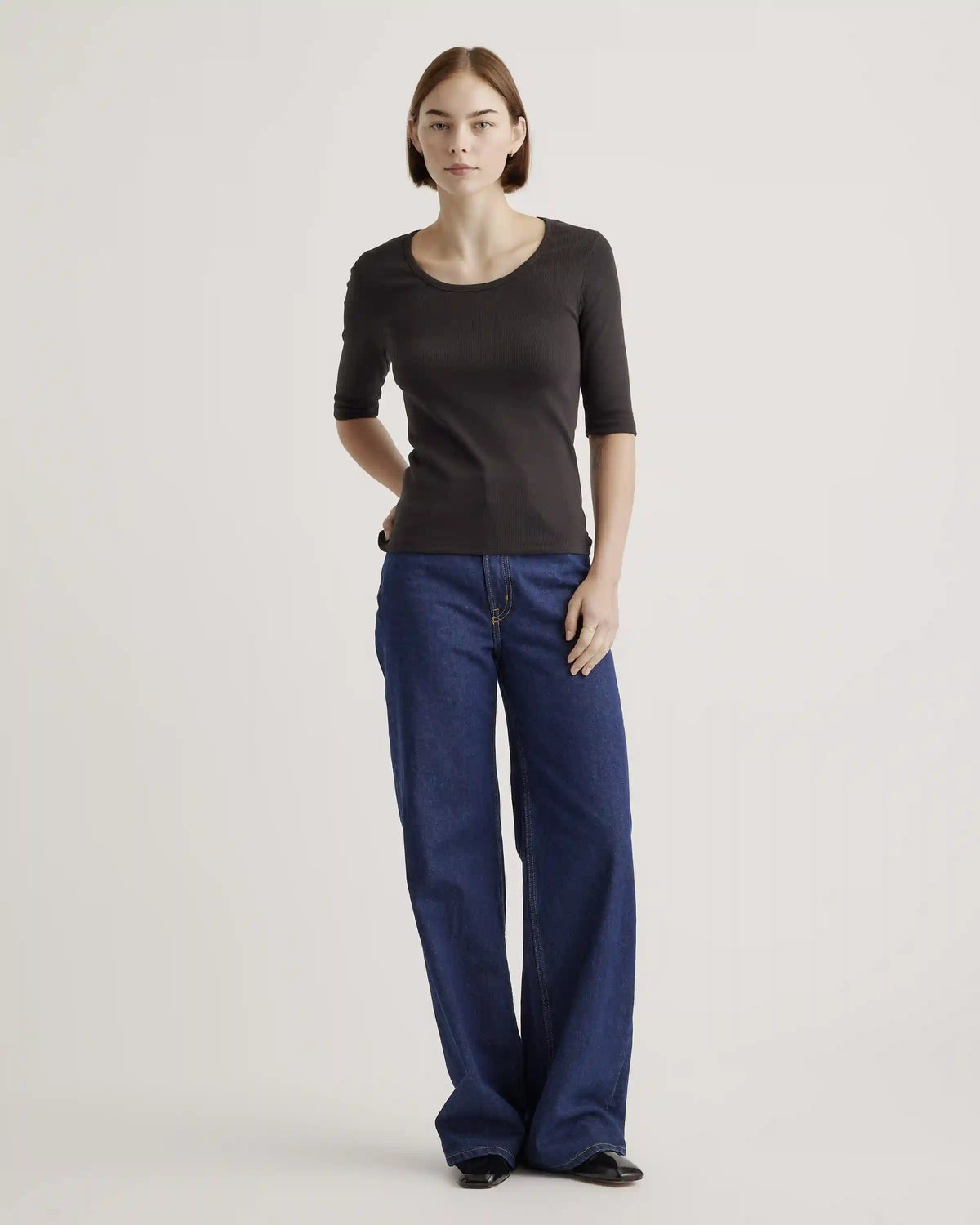 Organic Cotton Micro-Rib Elbow Sleeve Tee