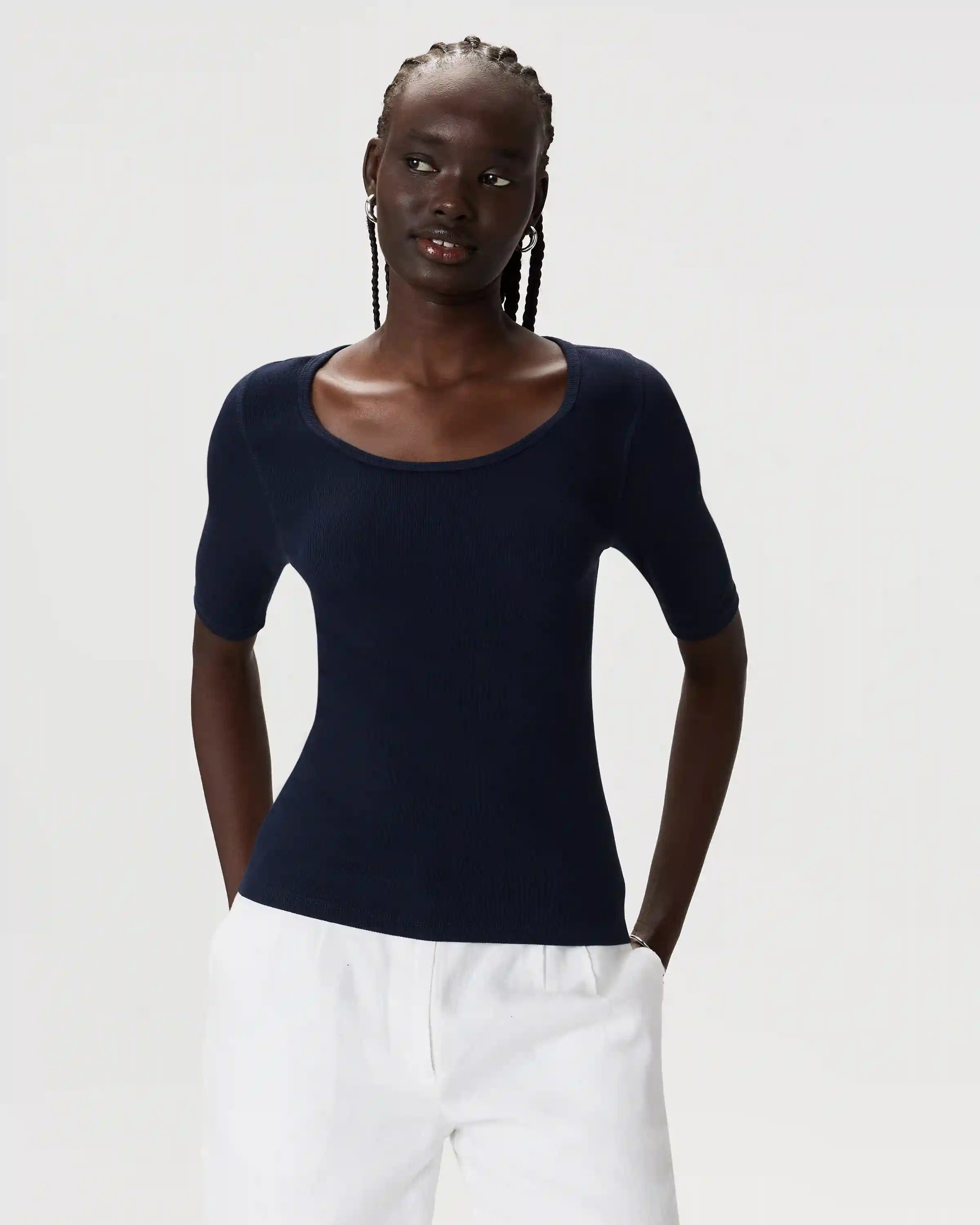 Organic Cotton Micro-Rib Elbow Sleeve Tee