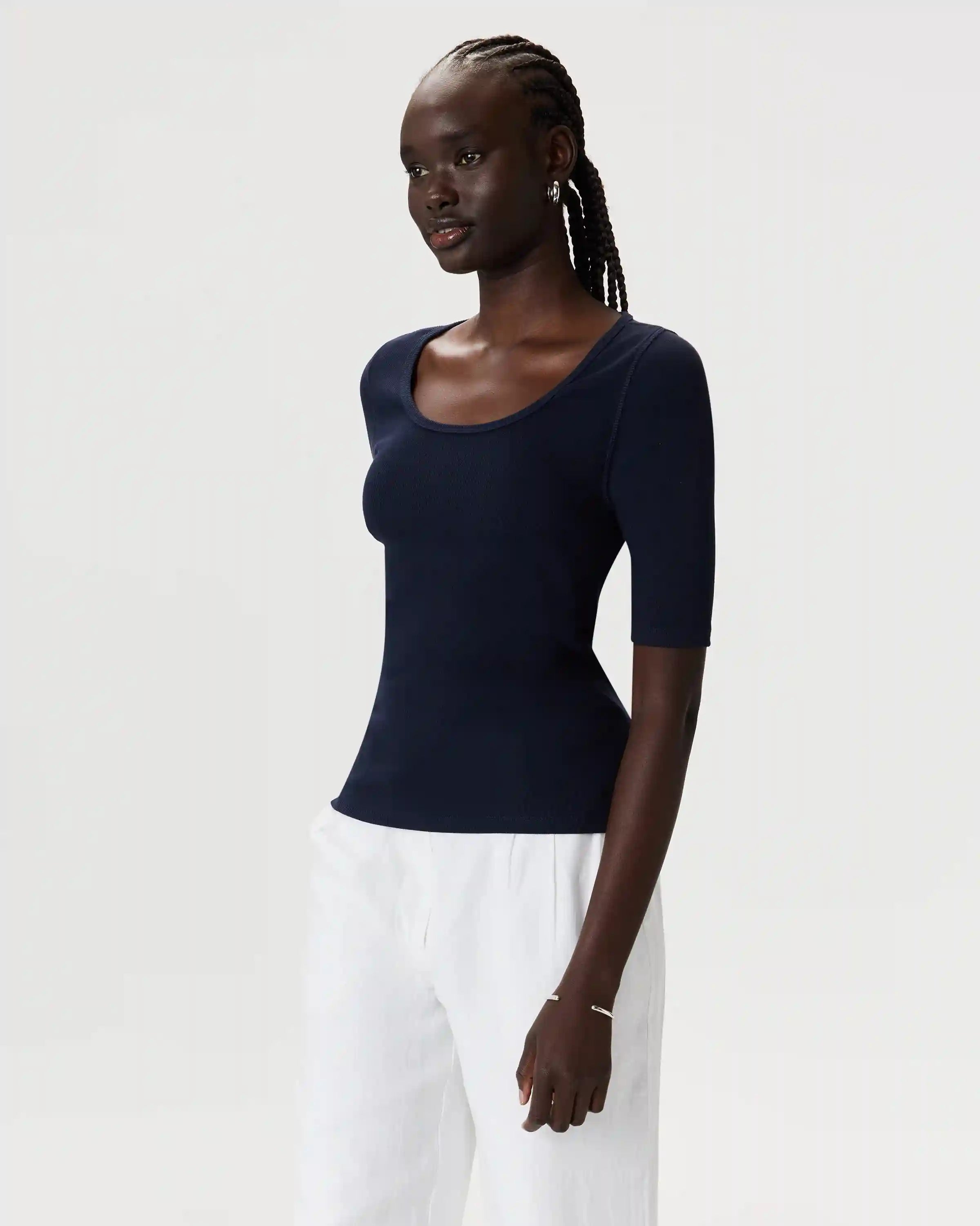 Organic Cotton Micro-Rib Elbow Sleeve Tee