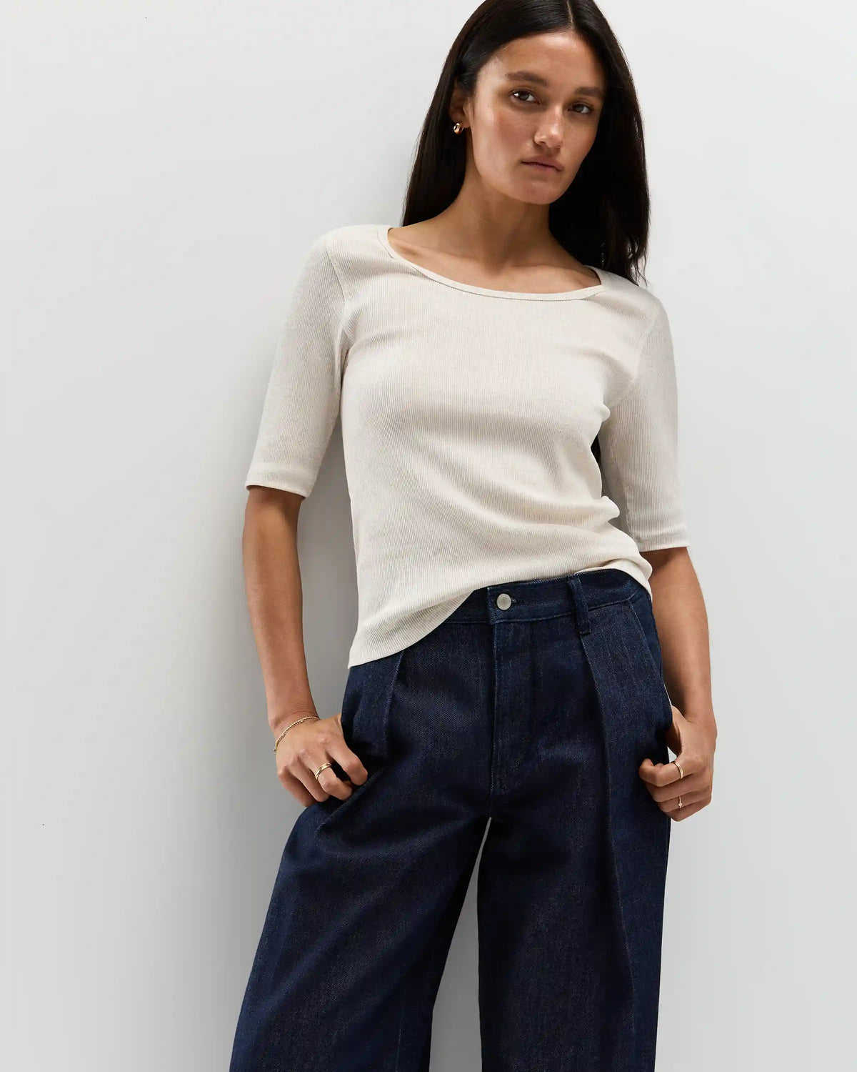 Organic Cotton Micro-Rib Elbow Sleeve Tee