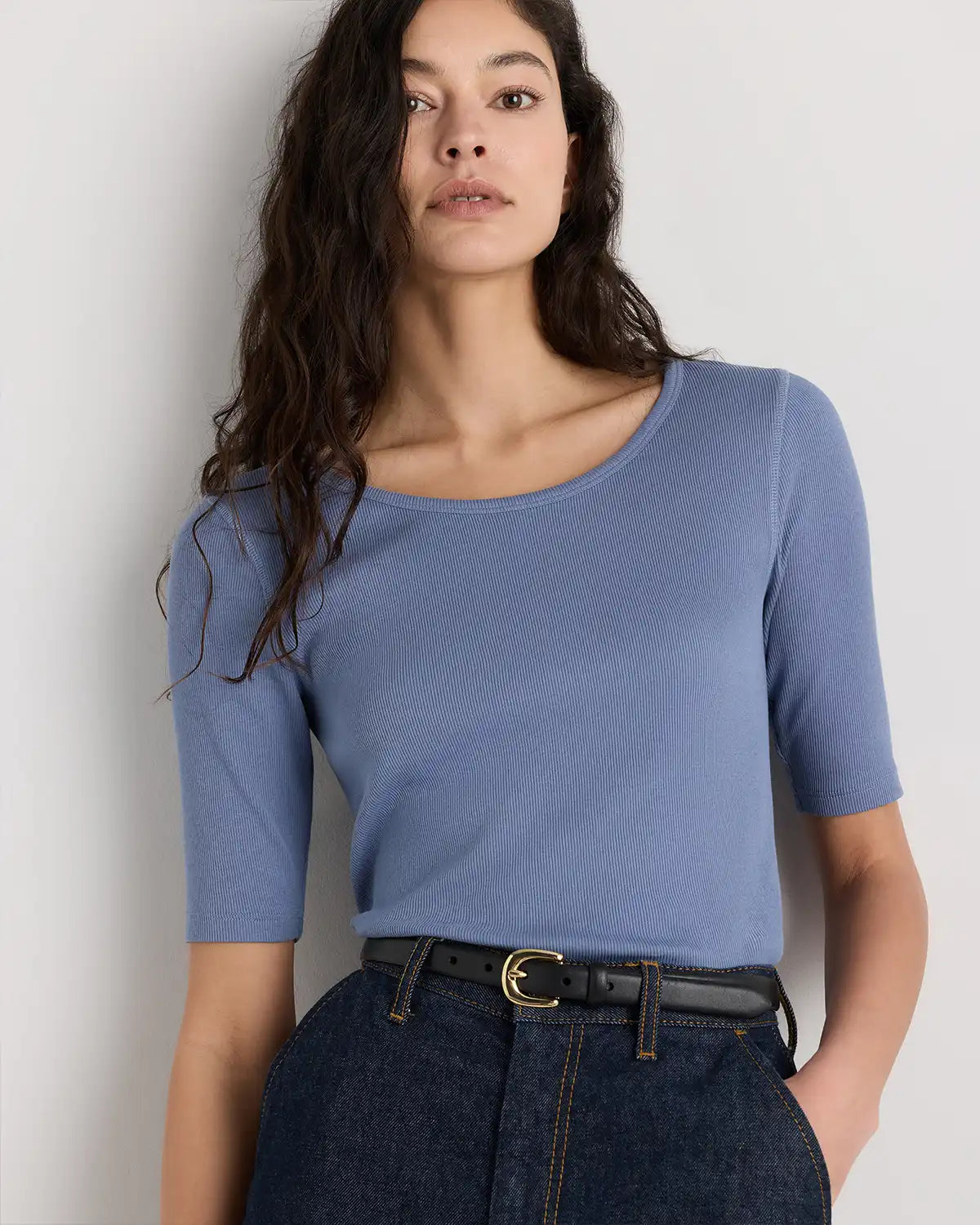 Organic Cotton Micro-Rib Elbow Sleeve Tee