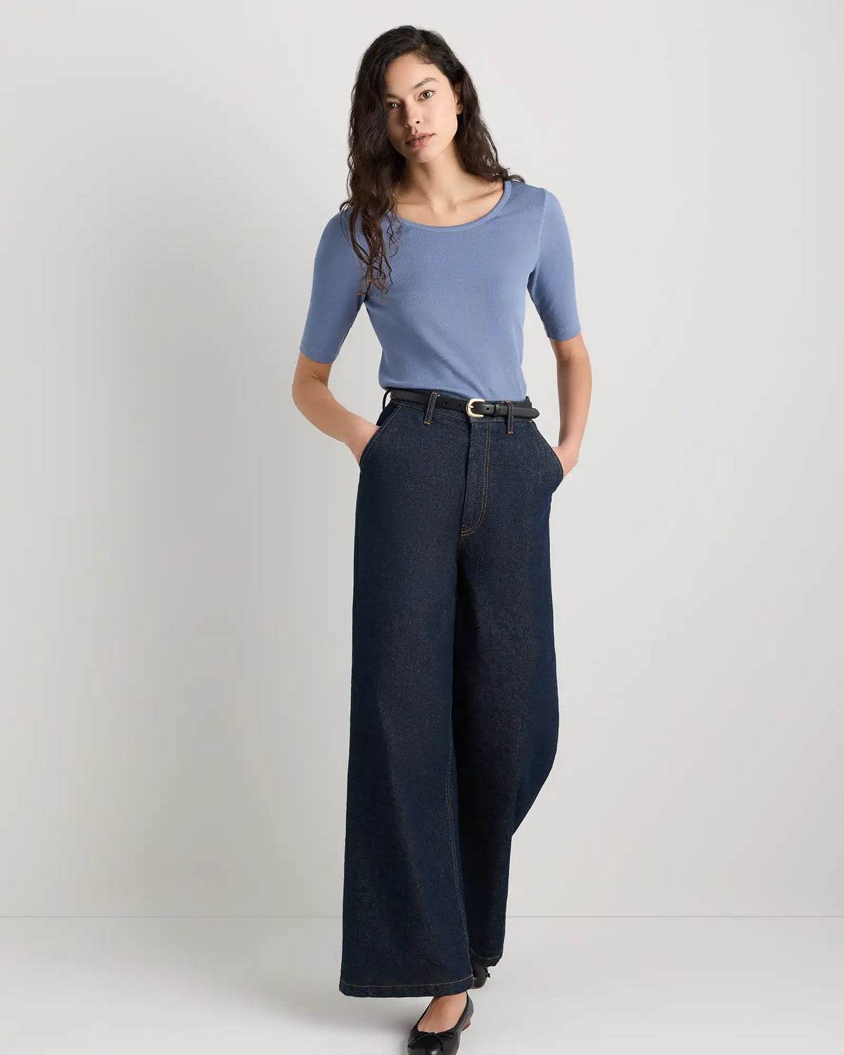 Organic Cotton Micro-Rib Elbow Sleeve Tee
