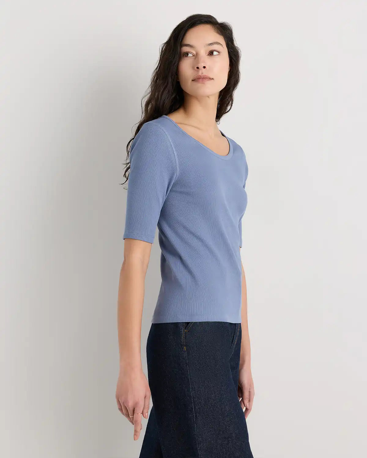 Organic Cotton Micro-Rib Elbow Sleeve Tee