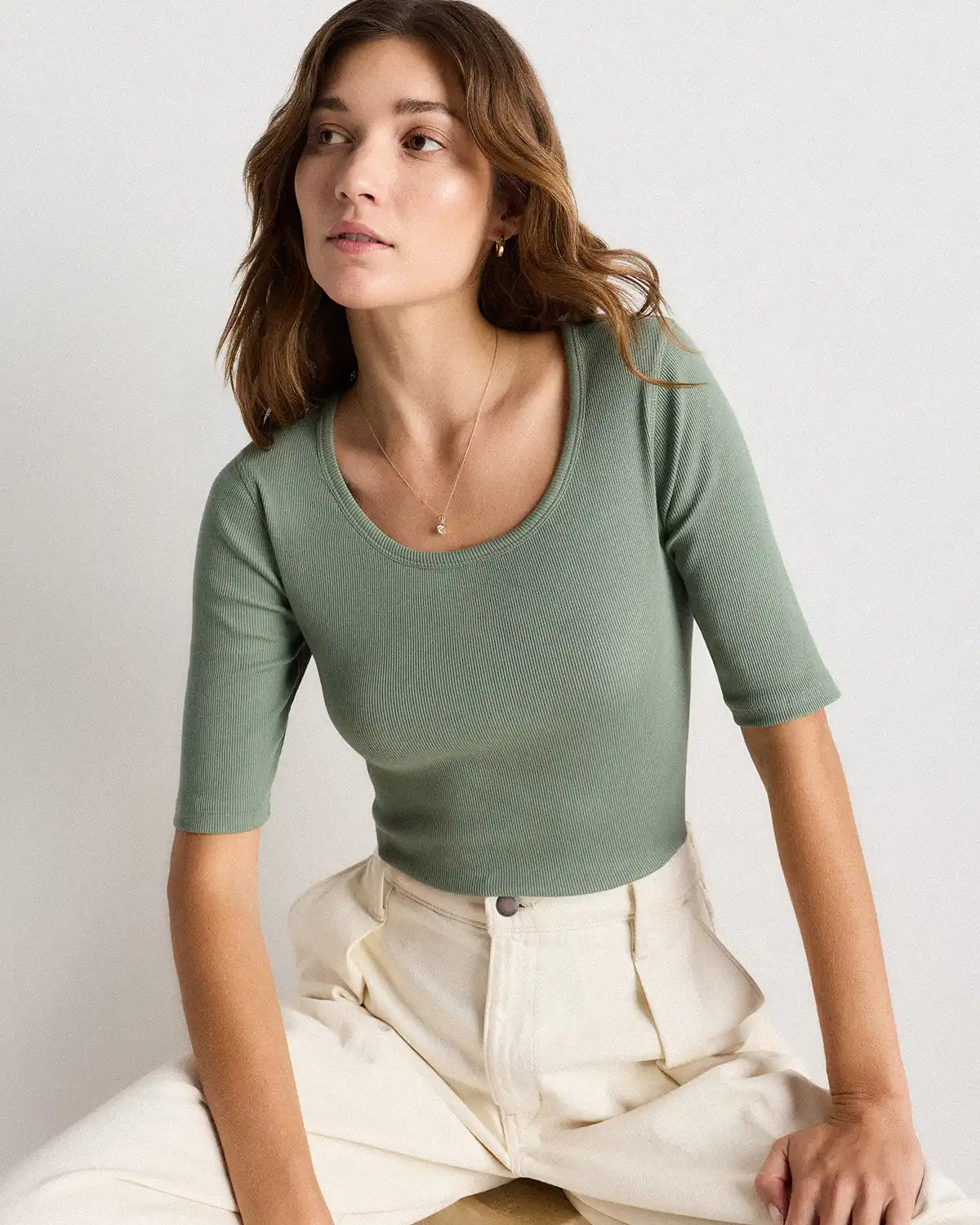 Organic Cotton Micro-Rib Elbow Sleeve Tee