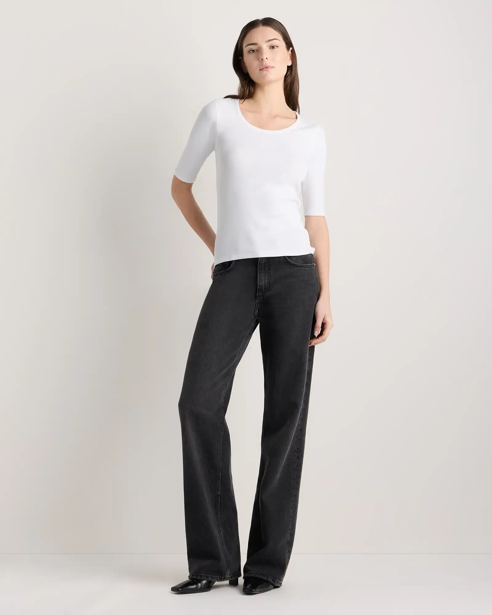 Organic Cotton Micro-Rib Elbow Sleeve Tee
