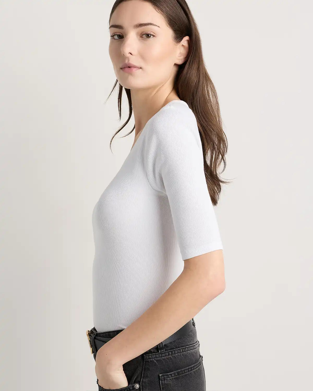 Organic Cotton Micro-Rib Elbow Sleeve Tee
