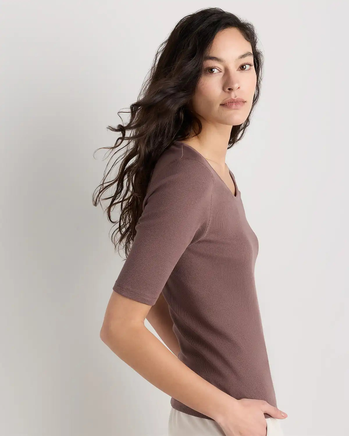 Organic Cotton Micro-Rib Elbow Sleeve Tee