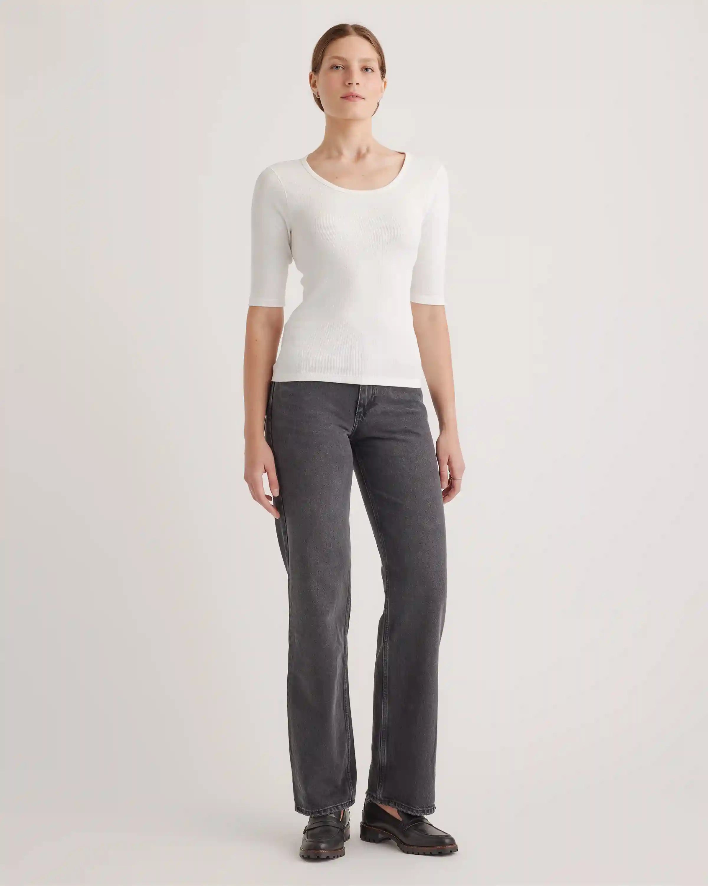 Organic Cotton Micro-Rib Elbow Sleeve Tee