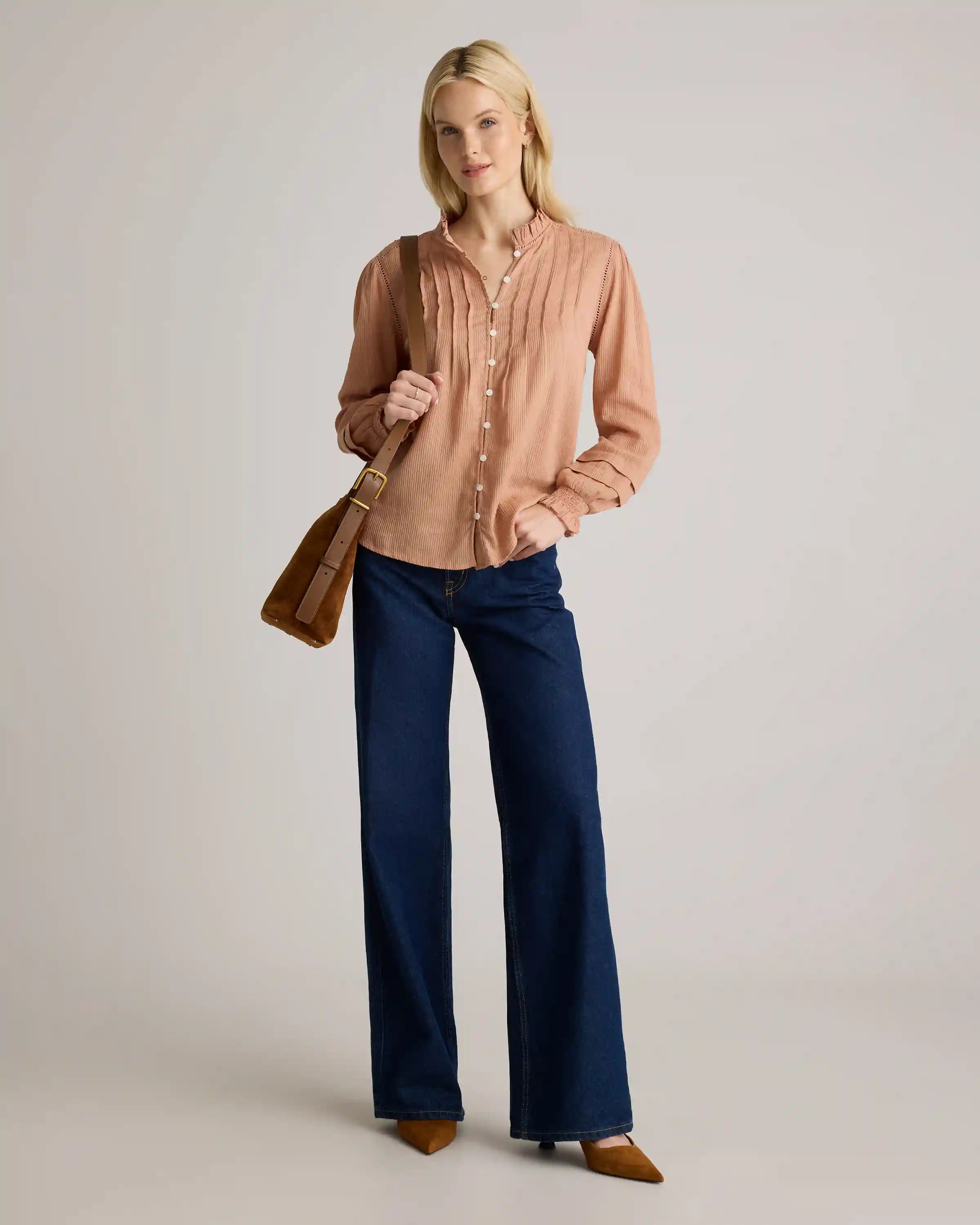 Organic Textured Cotton Peasant Blouse