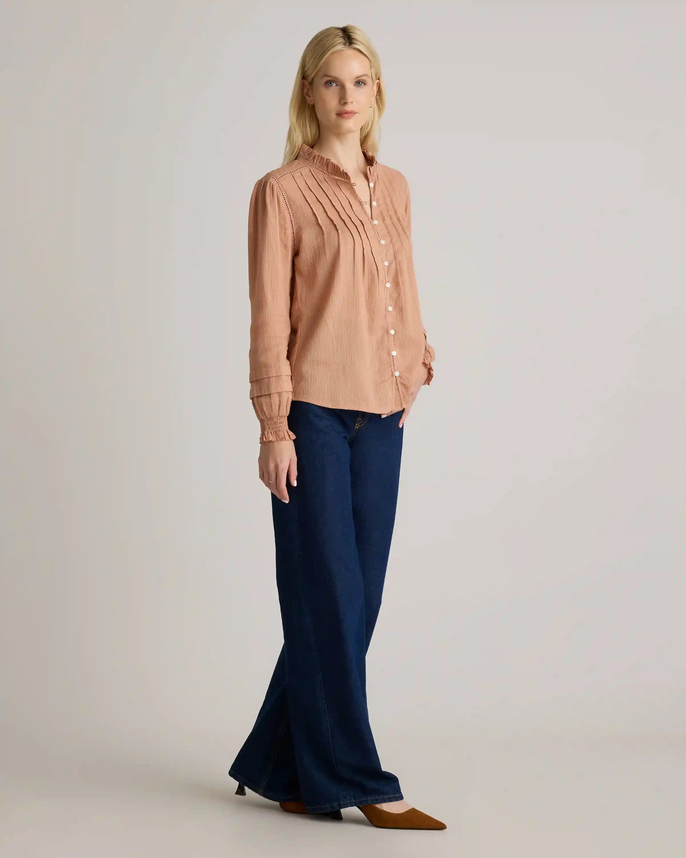 Organic Textured Cotton Peasant Blouse