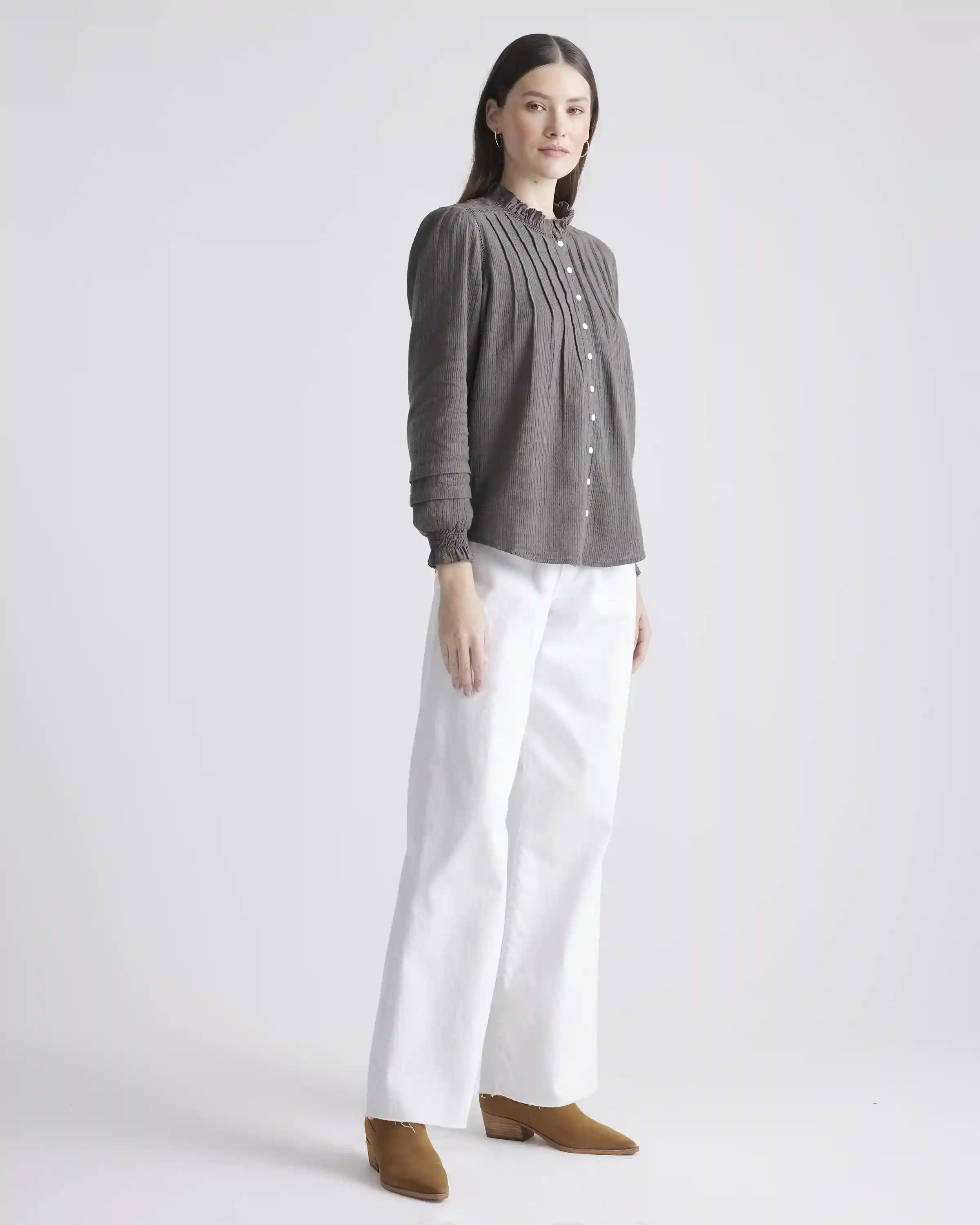 Organic Textured Cotton Peasant Blouse