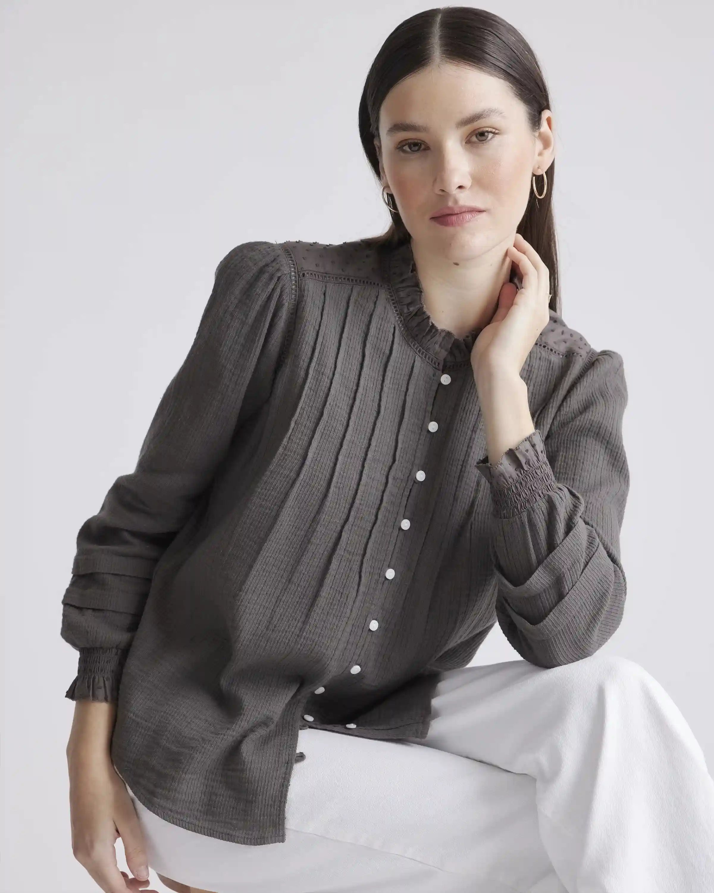 Organic Textured Cotton Peasant Blouse