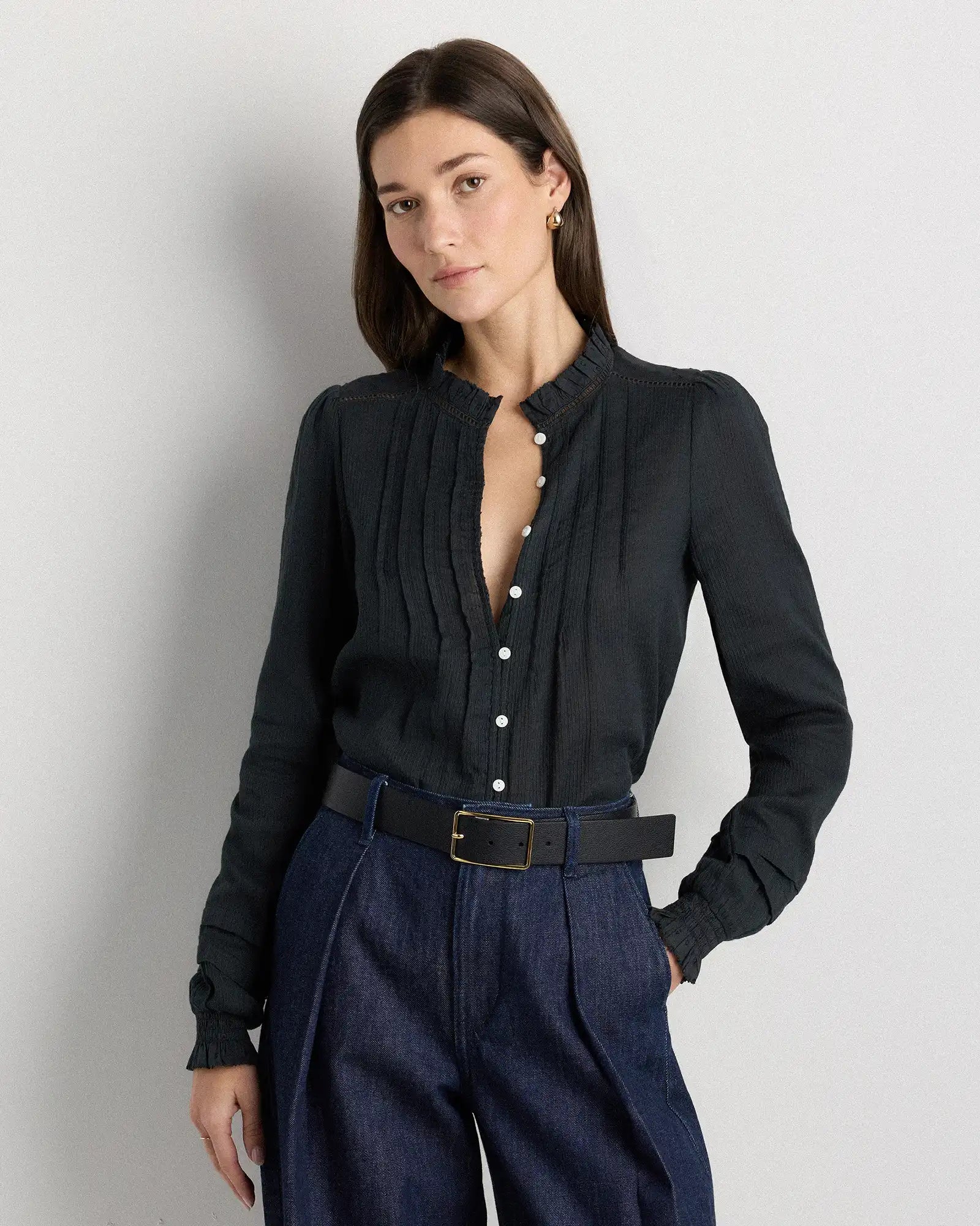 Organic Textured Cotton Peasant Blouse