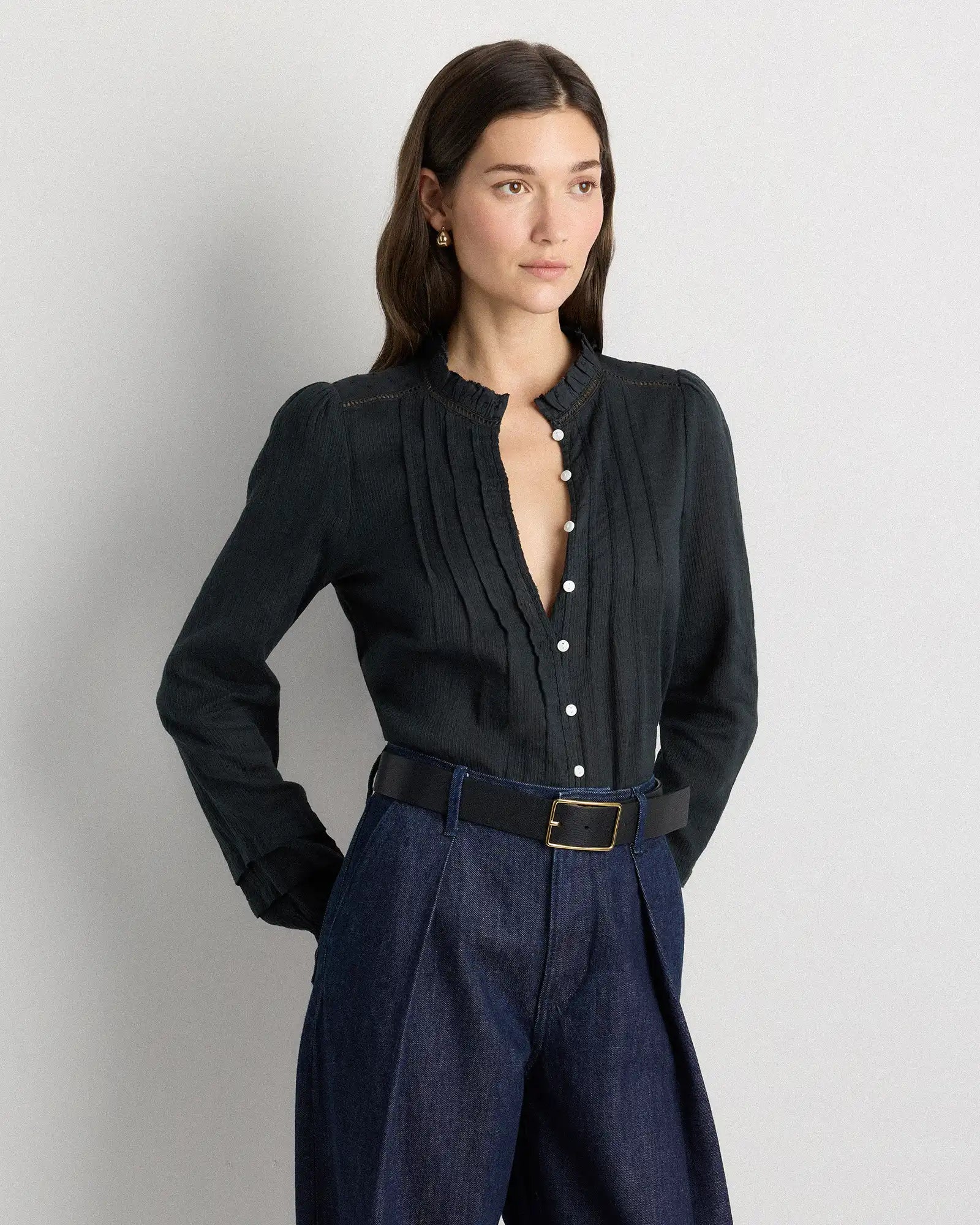 Organic Textured Cotton Peasant Blouse
