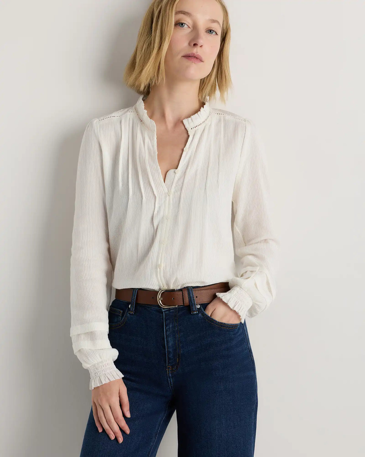 Organic Textured Cotton Peasant Blouse