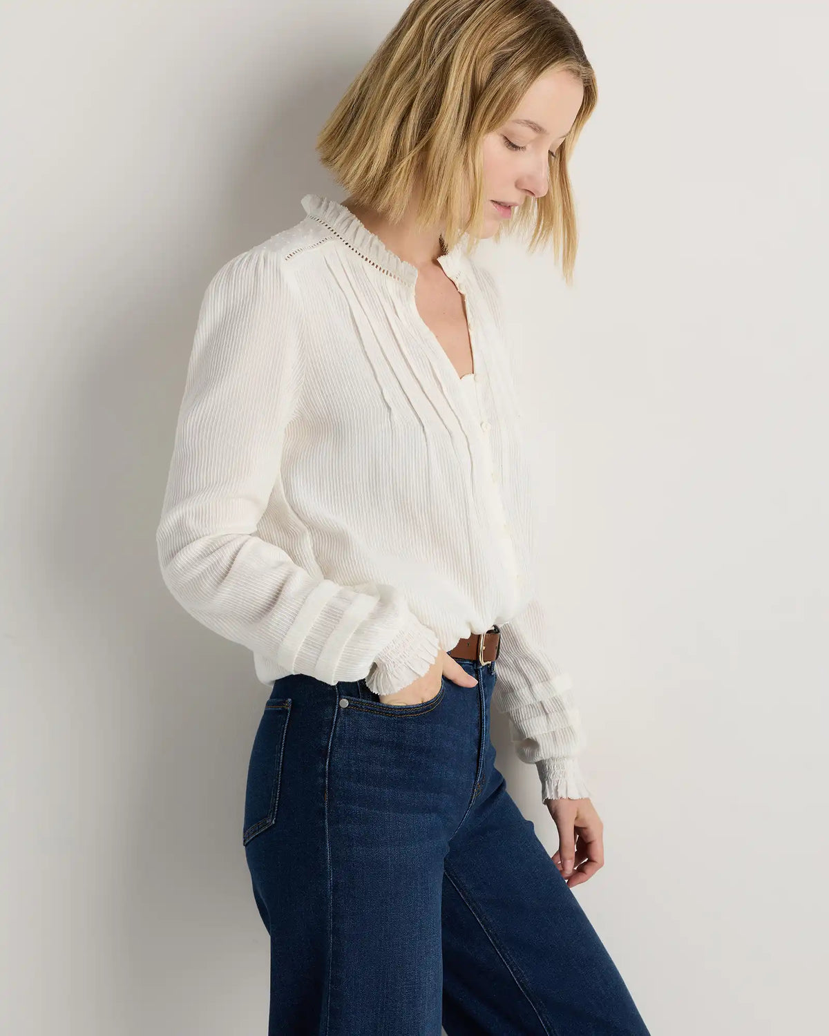 Organic Textured Cotton Peasant Blouse