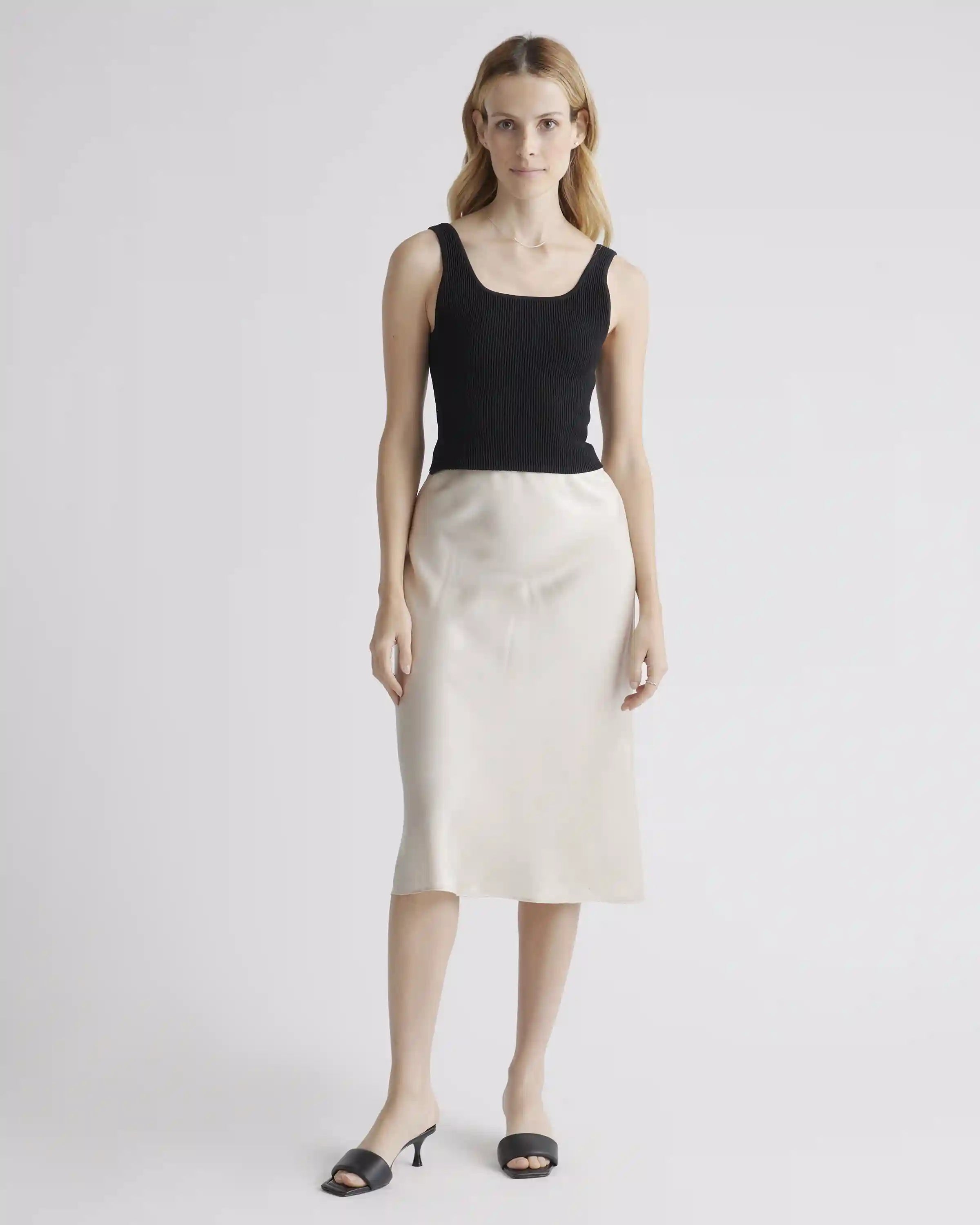 Cropped Square Neck Ribbed Knit Tank