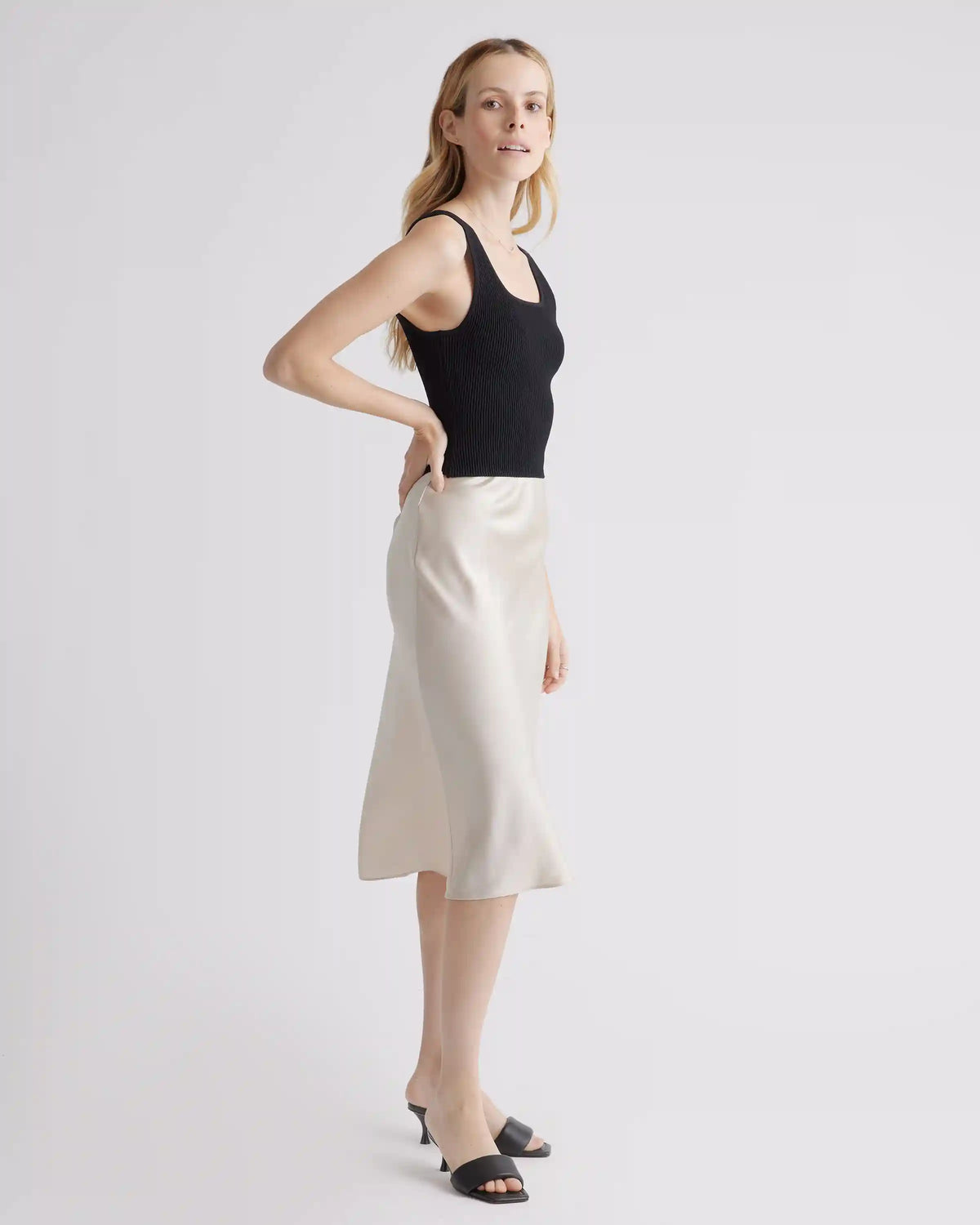 Cropped Square Neck Ribbed Knit Tank