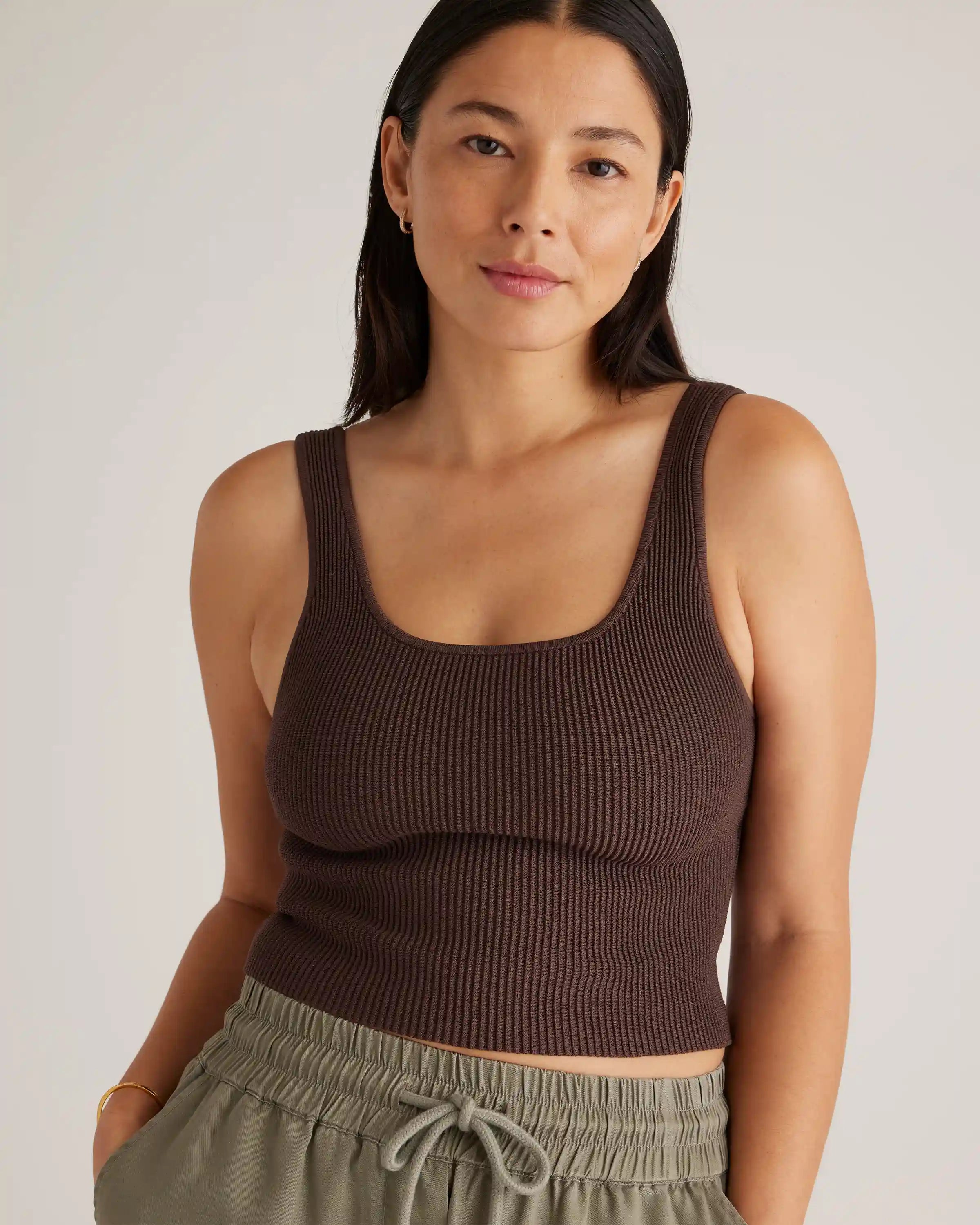 Cropped Square Neck Ribbed Knit Tank