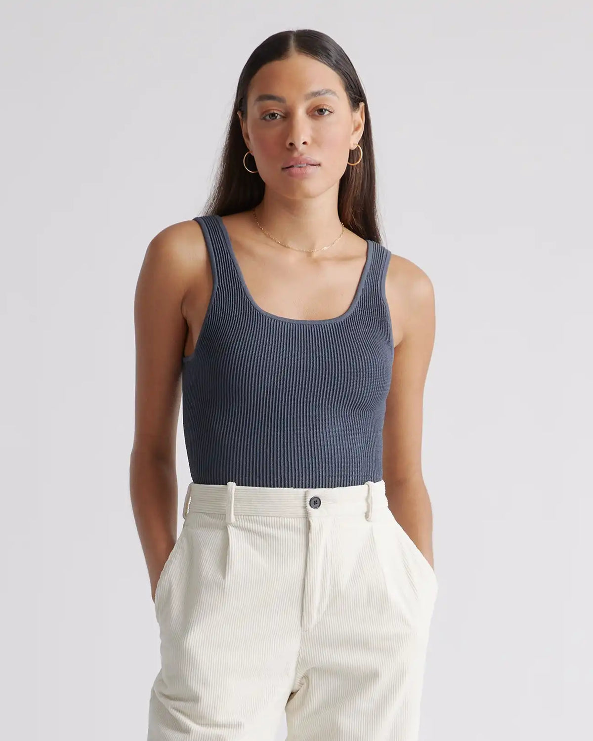 Cropped Square Neck Ribbed Knit Tank