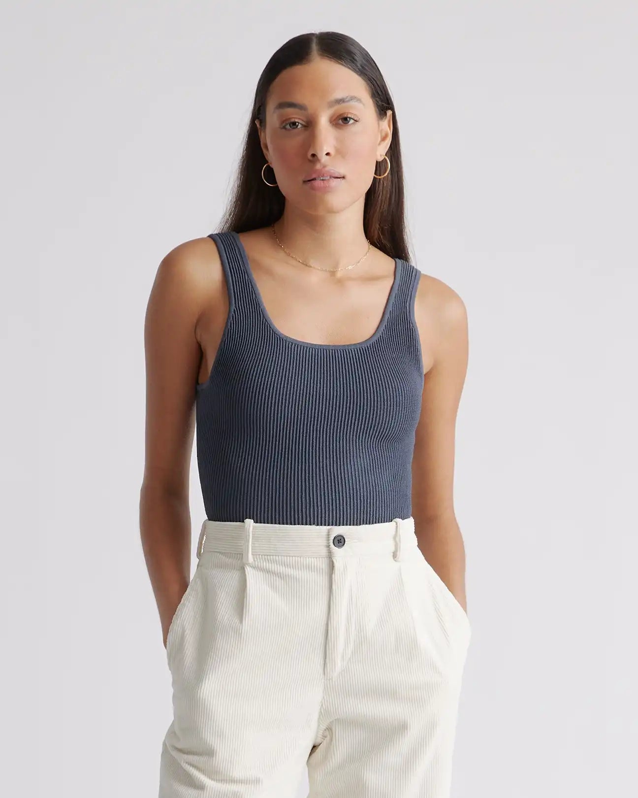 Cropped Square Neck Ribbed Knit Tank