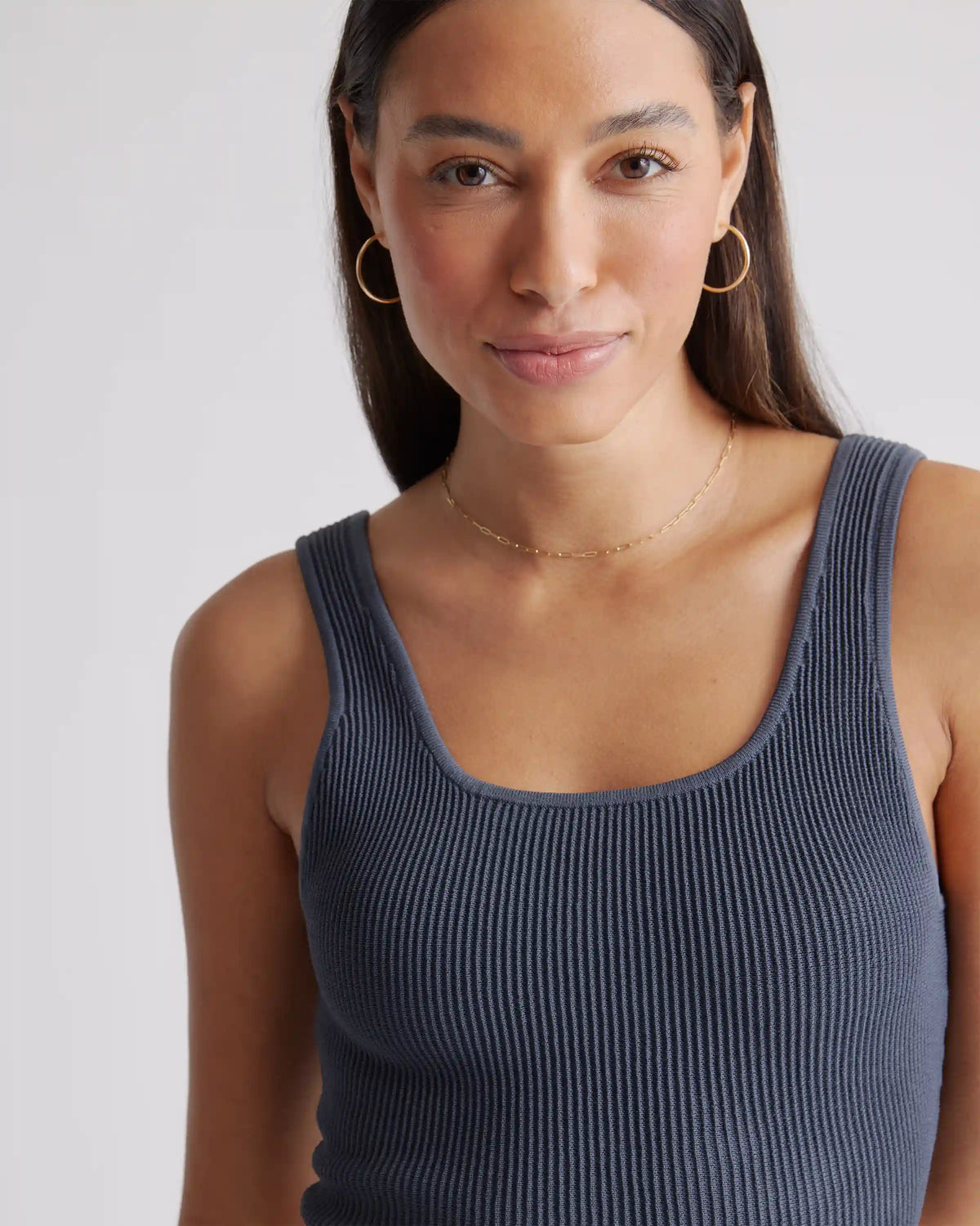 Cropped Square Neck Ribbed Knit Tank