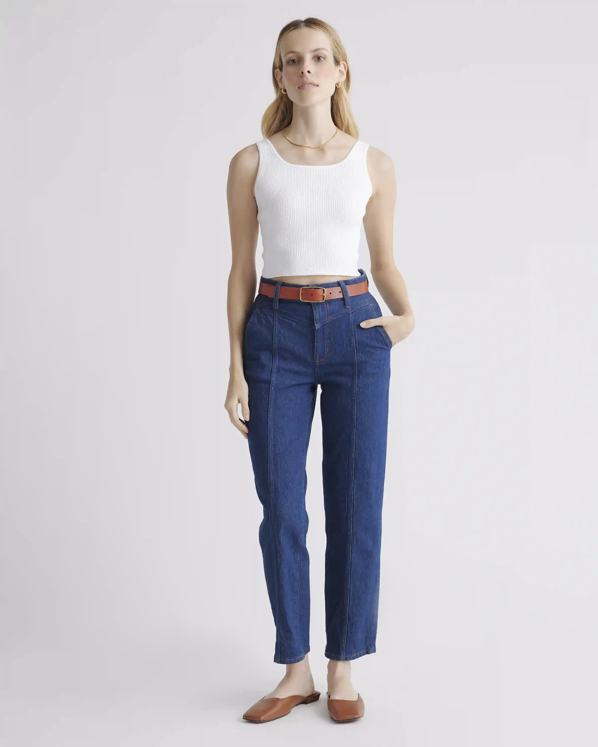 Cropped Square Neck Ribbed Knit Tank