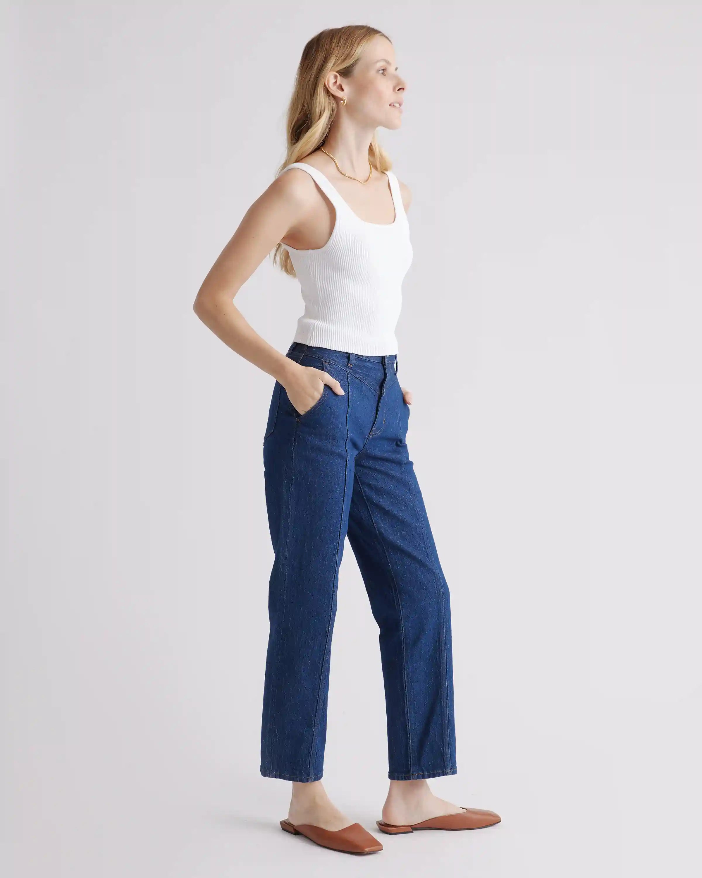 Cropped Square Neck Ribbed Knit Tank