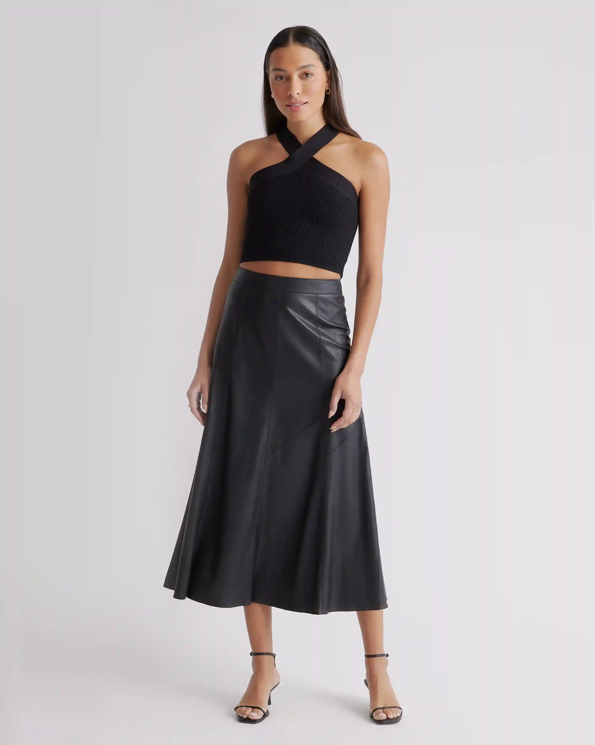 Cropped Halter Ribbed Knit Tank