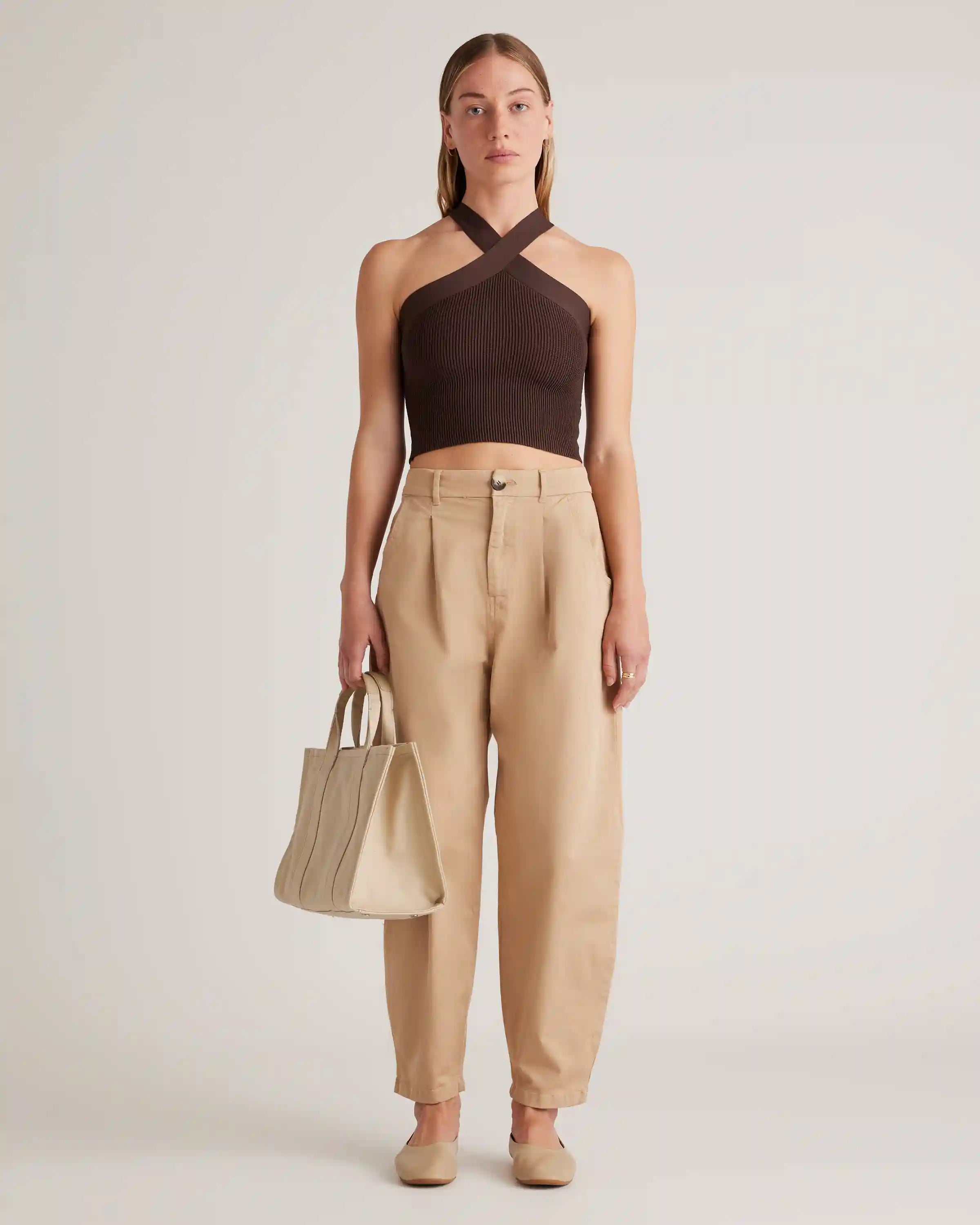 Cropped Halter Ribbed Knit Tank